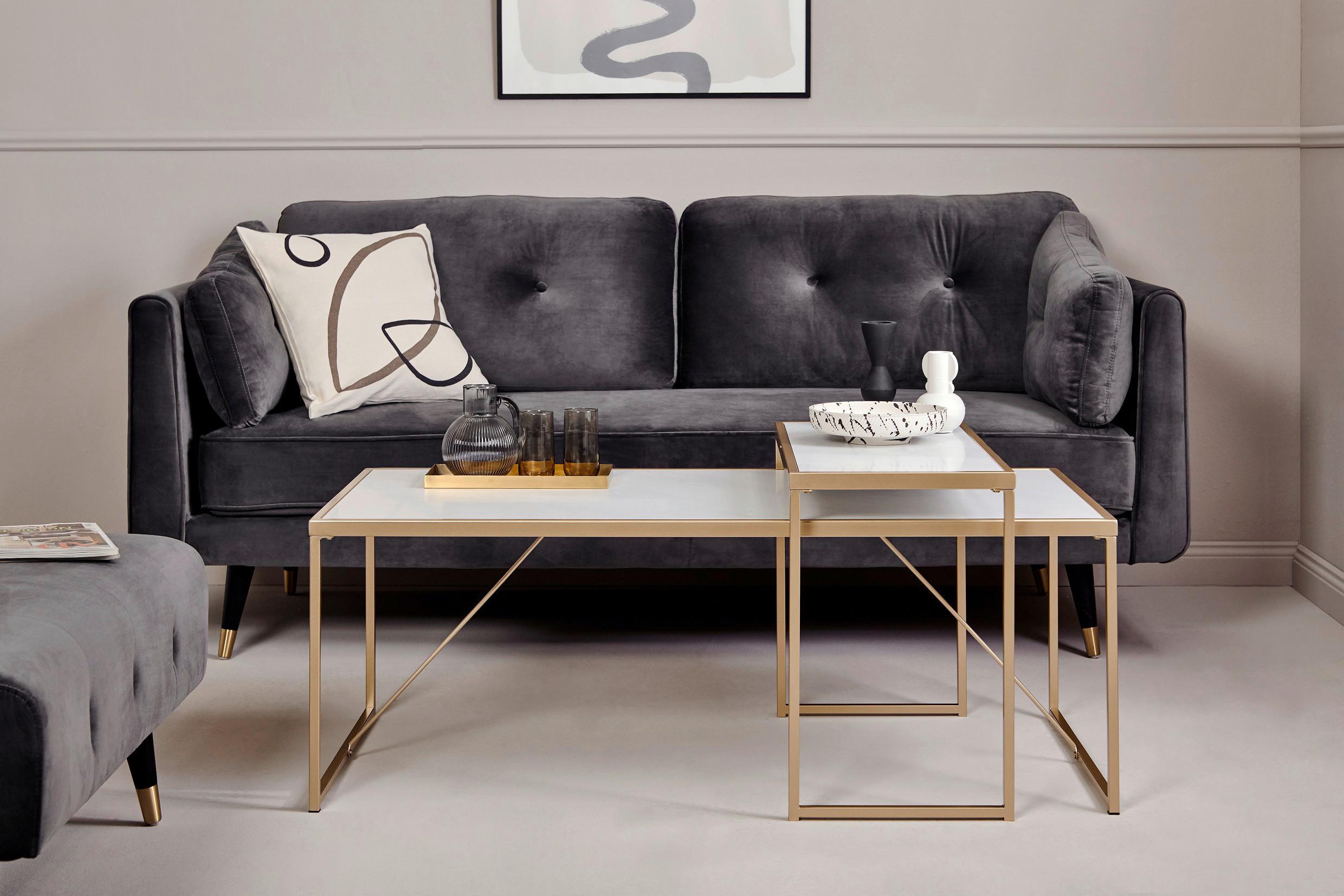 Couchtischset Glam Coffee Set - Goldfarben/Weiß, KONVENTIONELL, Holzwerkstoff/Metall (120/70/52cm) - Livetastic