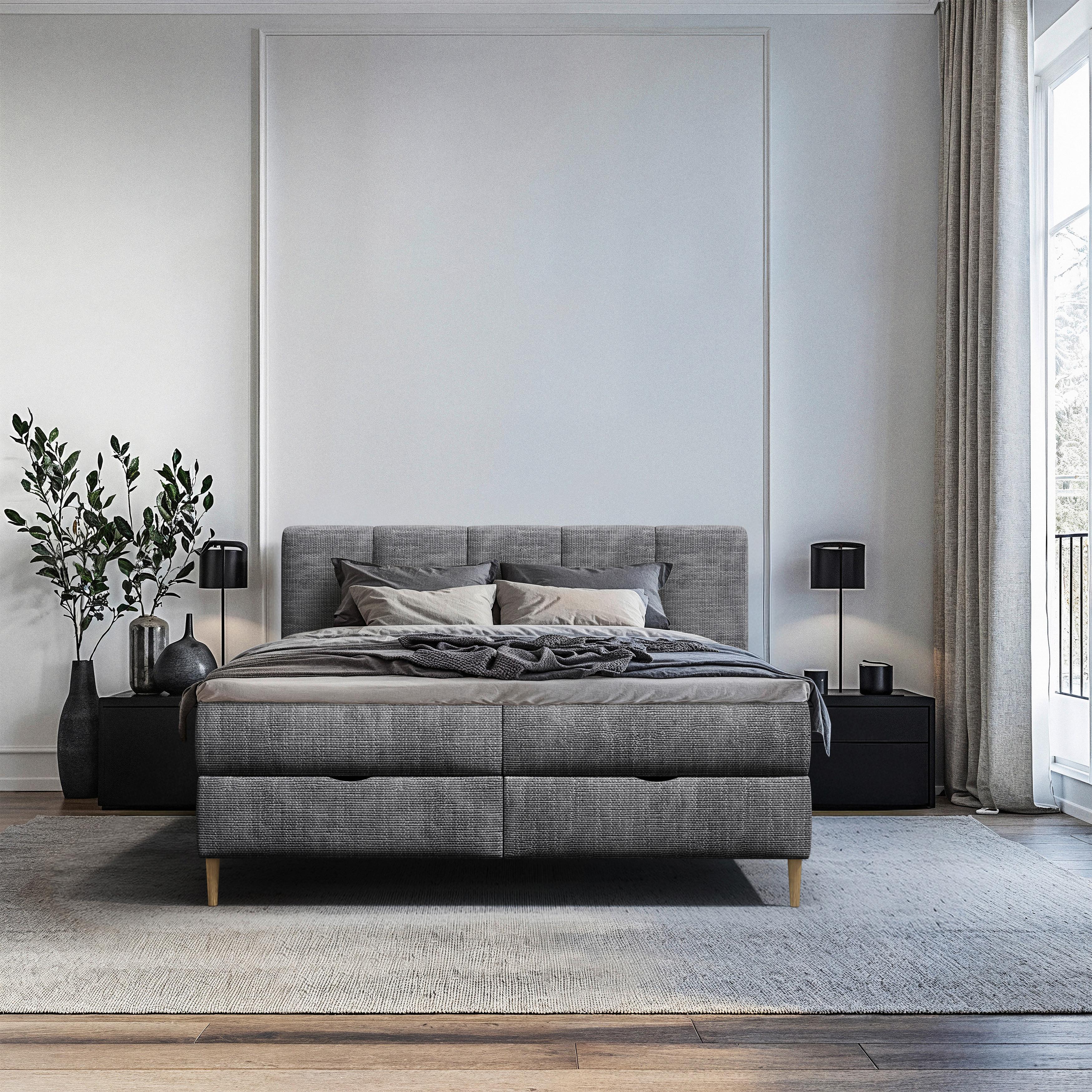 Boxbett Bari Anthrazit, Lf: 140x200cm - Anthrazit/Buchefarben, MODERN, Holz/Holzwerkstoff (140/200cm) - MID.YOU