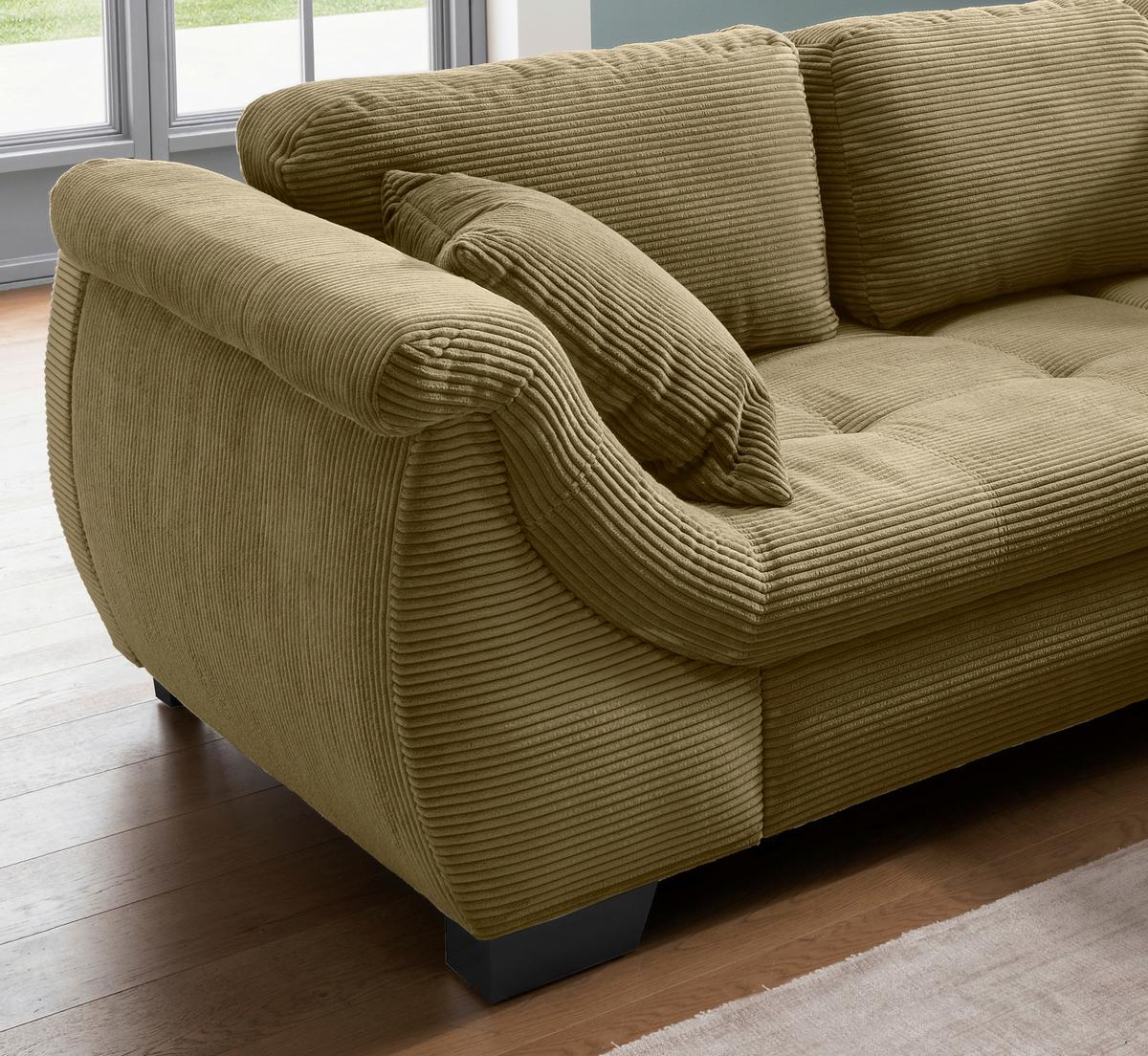 Ecksofa mit Schlaffunktion Flora Olivgrün Cord - Schwarz/Olivgrün, Design, Textil (250/190cm) - MID.YOU
