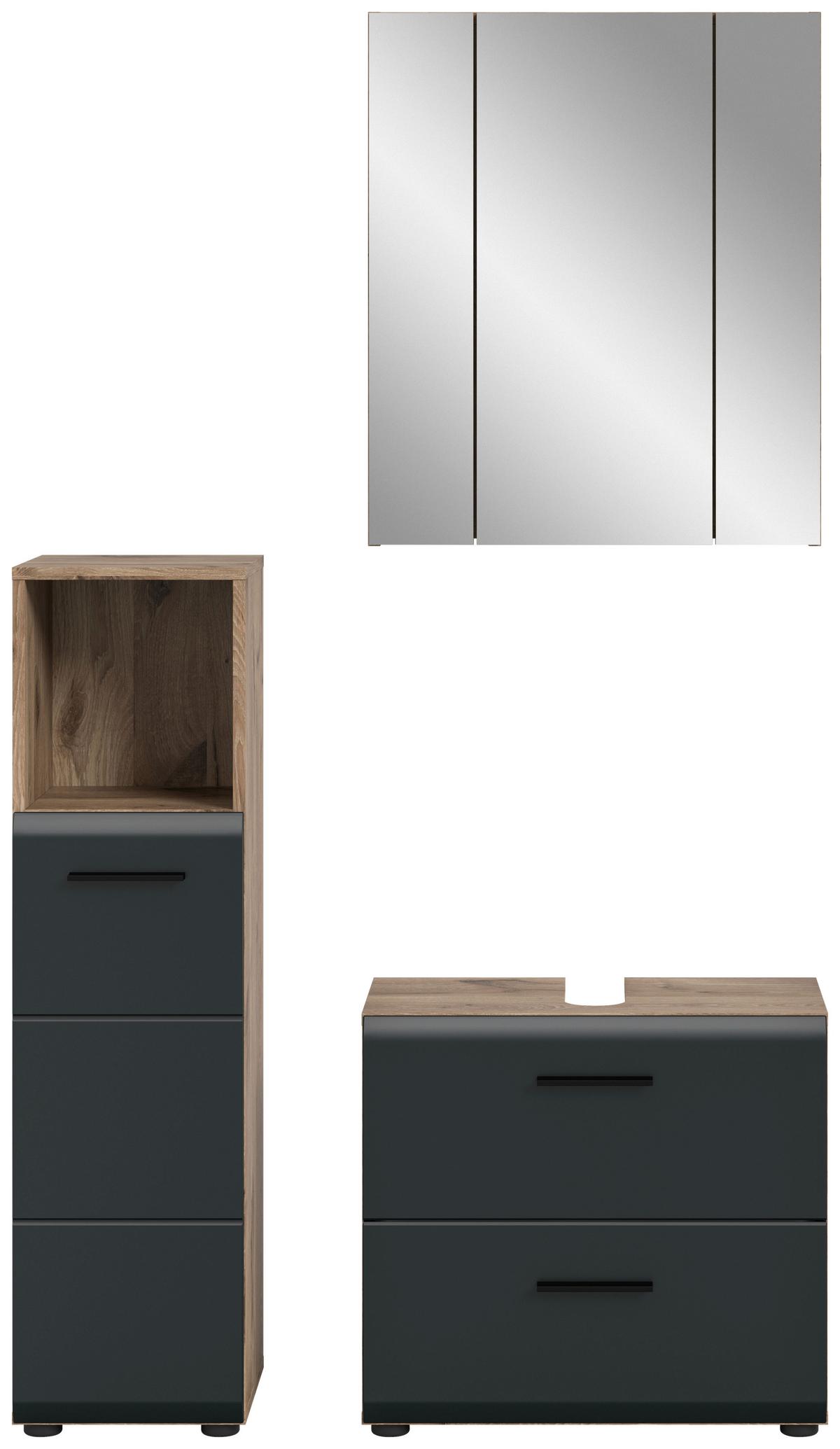 Badezimmer Ice Schwarz/Eiche Dekor B: 90cm - Eiche dunkel/Schwarz, Basics, Holzwerkstoff (90cm) - MID.YOU