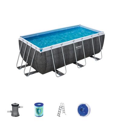 Rechteckiger Stahlrahmenpool mit Rattanoptik Rechteckiger Stahlrahmenpool mit Rattanoptik