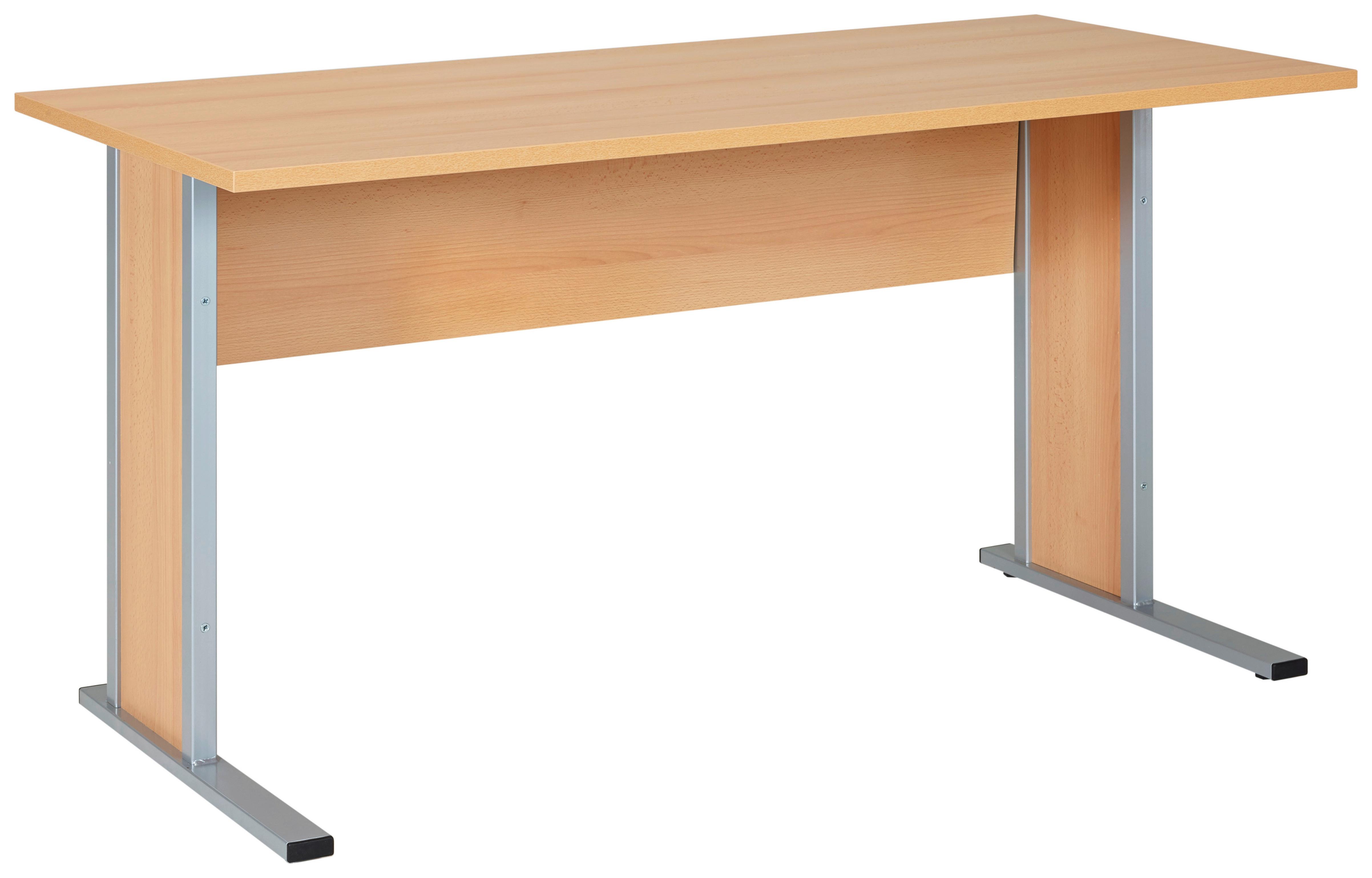 Schreibtisch B 140 cm H 72,2cm Serie 4000, Buche Dekor - Silberfarben/Buchefarben, Basics, Holzwerkstoff/Metall (140/65/72,2cm) - MID.YOU