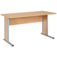 Schreibtisch B 140 cm H 72,2cm Serie 4000, Buche Dekor - Silberfarben/Buchefarben, Basics, Holzwerkstoff/Metall (140/65/72,2cm) - MID.YOU