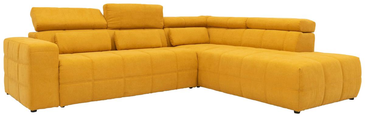 Ecksofa + Kopfteilverstellung Brandon Orange Mikrofaser - Schwarz/Orange, Design, Textil (275/228cm) - MID.YOU