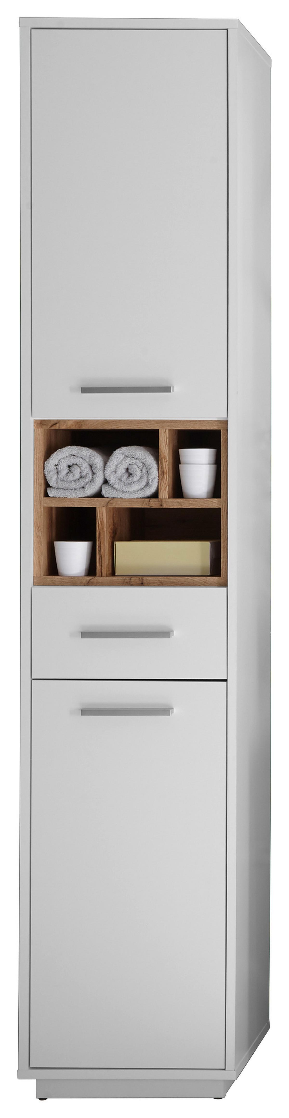 Vysoká skriňa MILANO šírka 38cm - biela/prírodná farba, Design, kompozitné drevo/plast (38/190/30cm) - MID.YOU