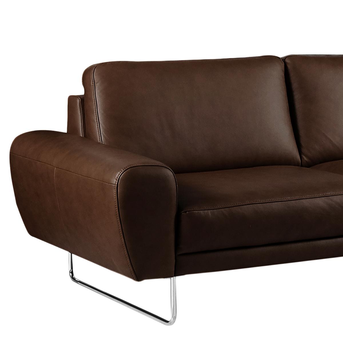 Ecksofa Spring Dunkelbraun Chrom S: 273x250cm - Chromfarben/Dunkelbraun, Design, Leder (273/250cm) - Livetastic