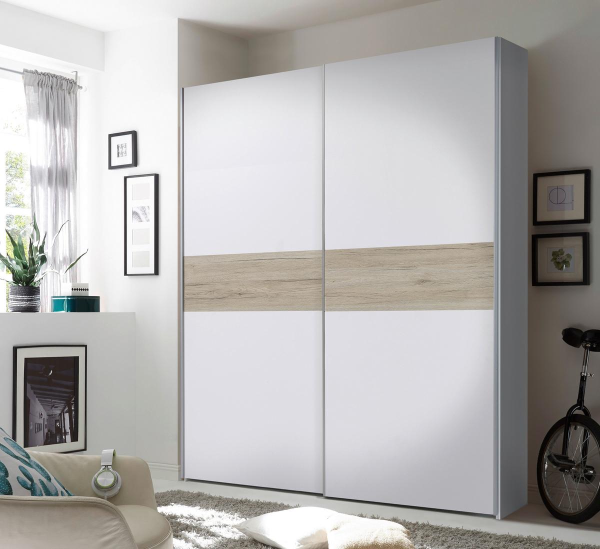 ŠATNÍ SKŘÍŇ S POSUVNÝMI DVEŘM PULS *CENOVÝ TRHÁK* - bílá/barvy dubu, Moderní, kov/kompozitní dřevo (170/195,5/58,5cm) - Based