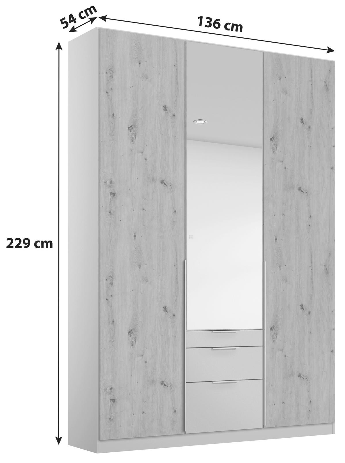 ŠATNÍ SKŘÍŇ S OTOČNÝMI DVEŘMI ALABAMA - barvy stříbra/světle šedá, Moderní, kompozitní dřevo (136/229/54cm)