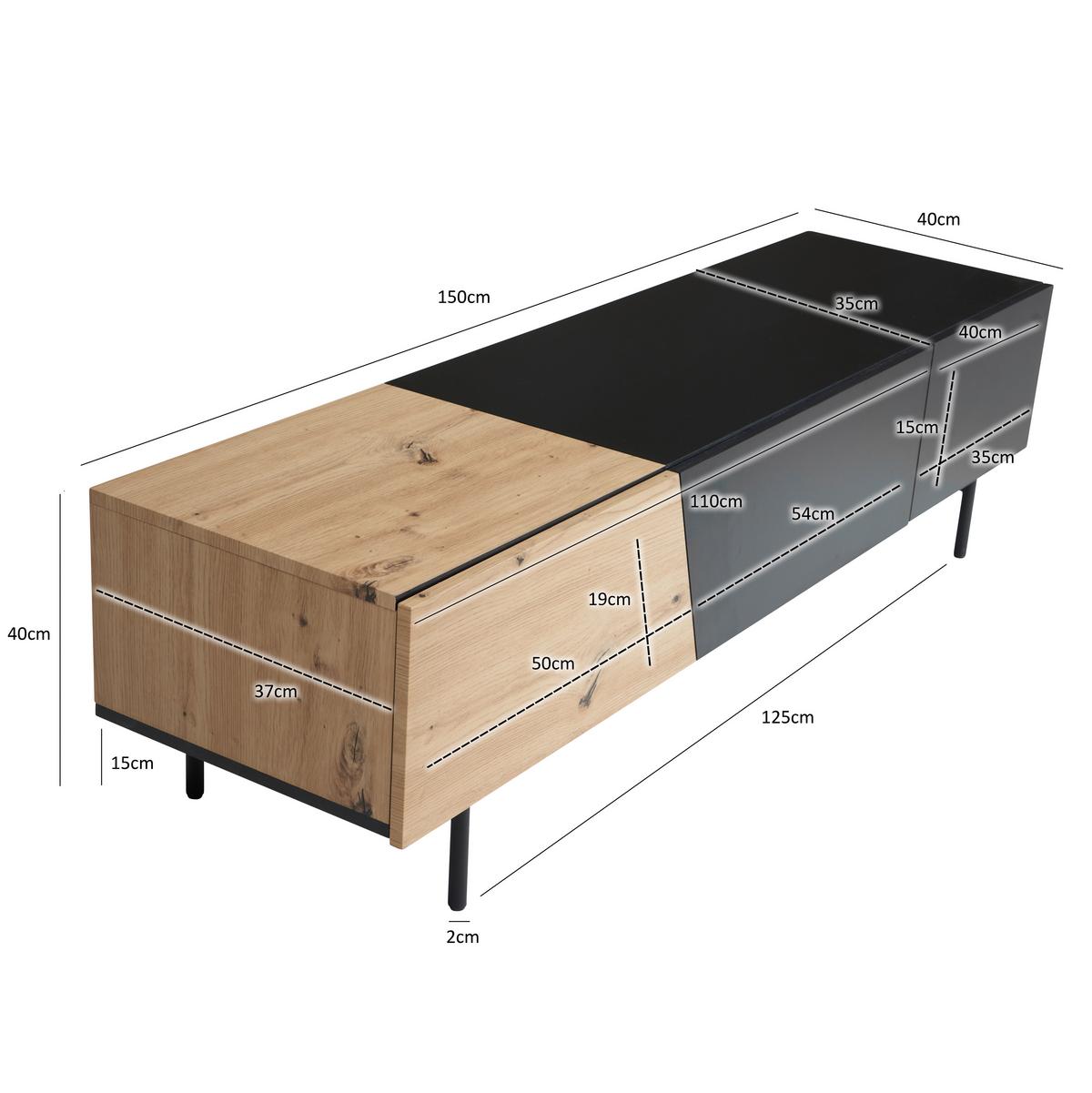 Lowboard Wl6.815 - Eichefarben/Schwarz, Design, Holzwerkstoff (150/40/40cm) - Livetastic