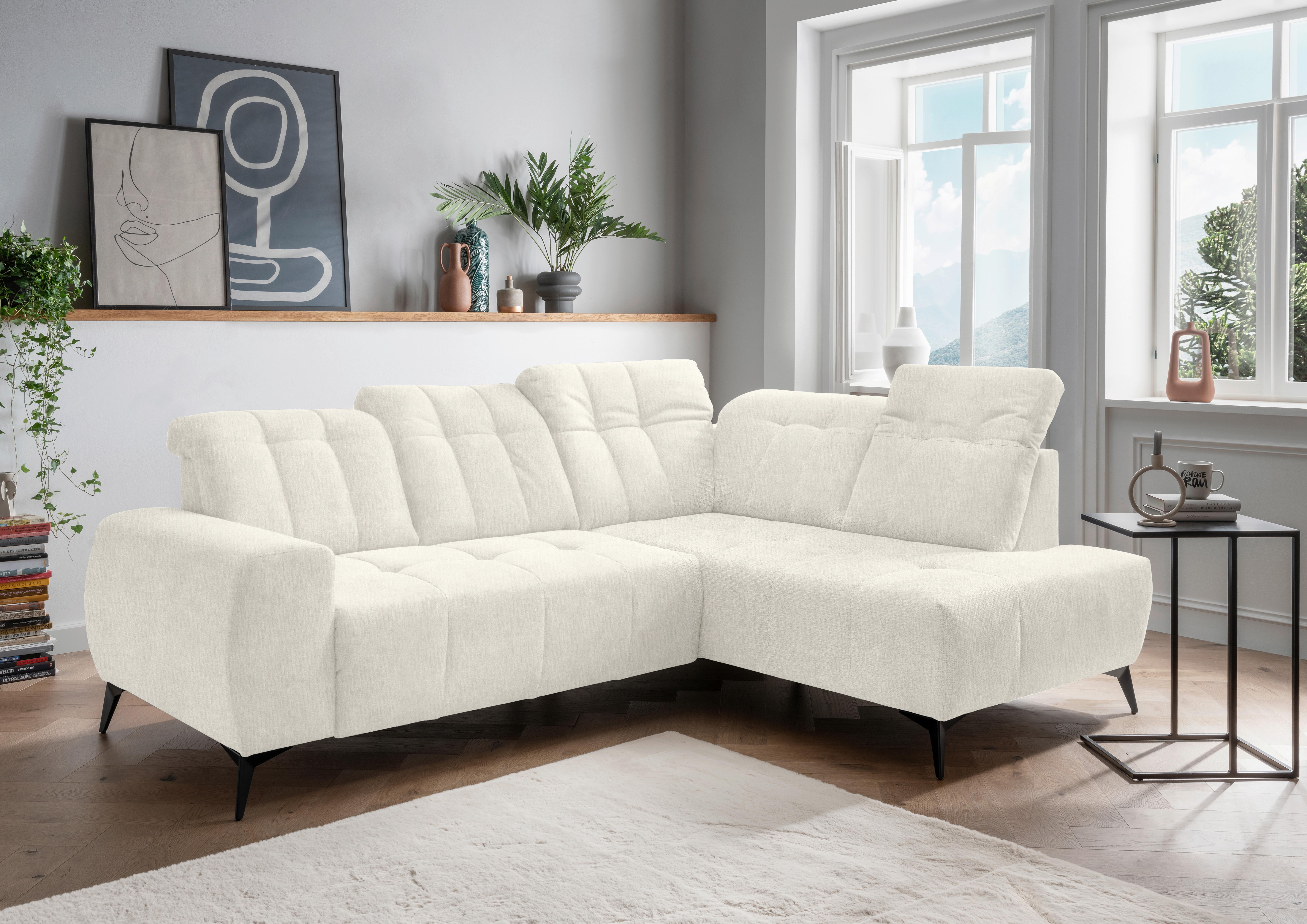 Ecksofa mit USB Anschluss Sano, Creme, S: 261x200 cm - Creme/Schwarz, MODERN, Textil (261/200cm) - Livetastic