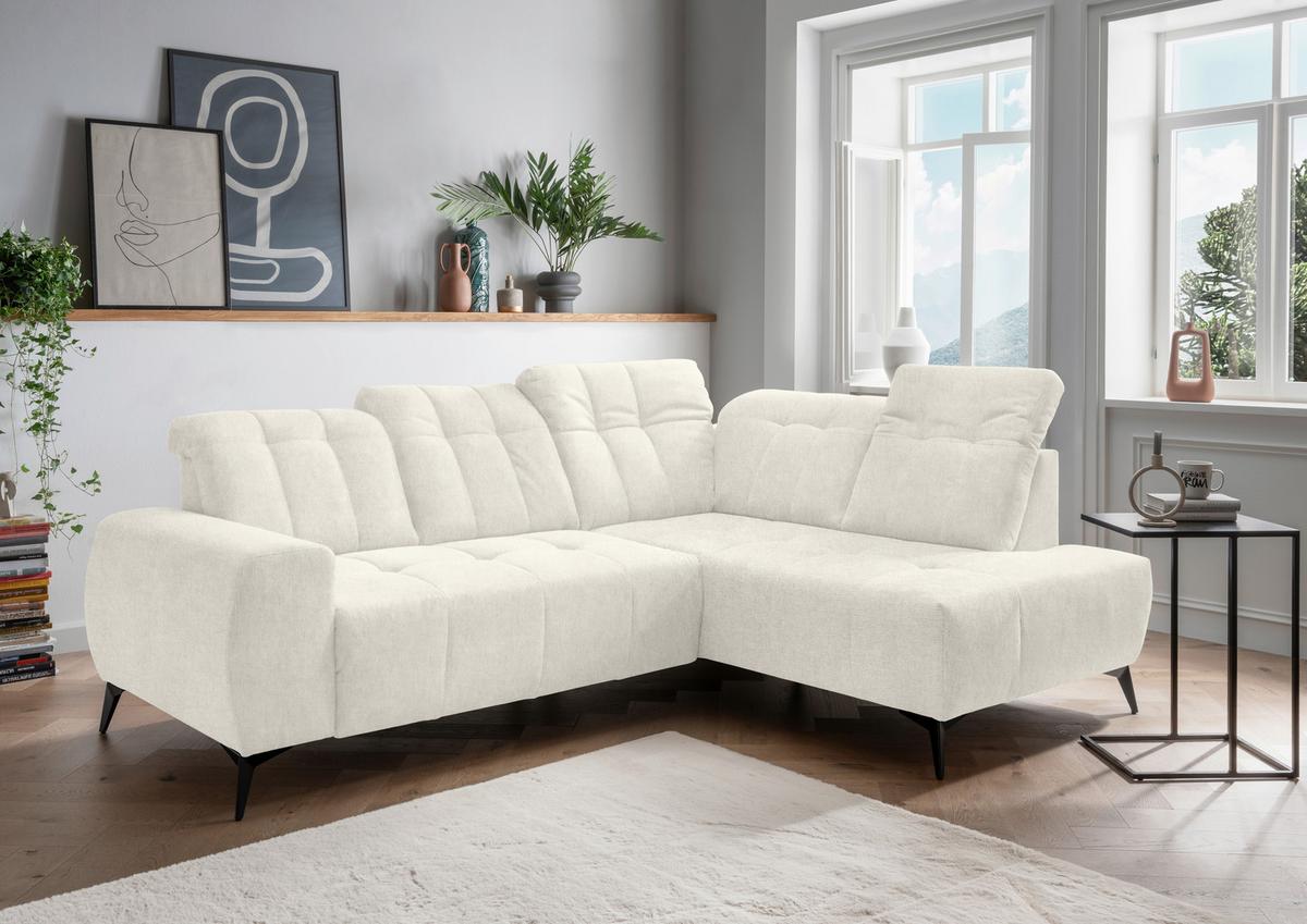 Ecksofa mit USB Anschluss Sano, Creme, S: 261x200 cm - Creme/Schwarz, MODERN, Textil (261/200cm) - Livetastic