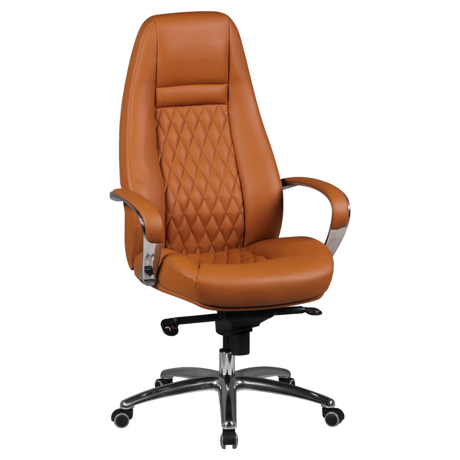 Chefsessel Austin Echtleder mit Armlehnen + Wippmechanik Hellbraun 68x130x68 cm