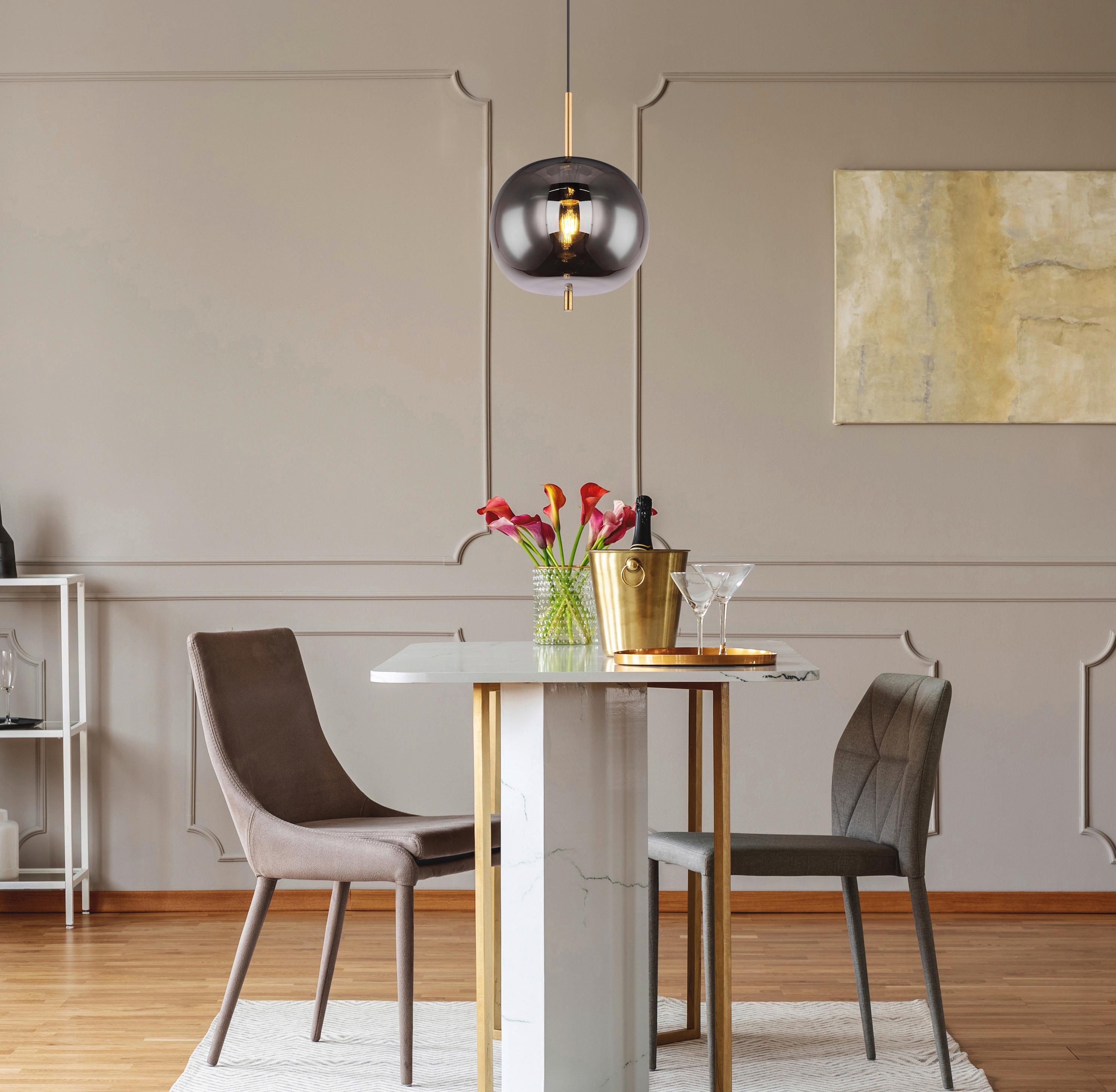 Hängeleuchte Blacky H: 120 cm 1-Flammig, mit Rauchglas - Messingfarben, Design, Glas/Metall (30/120cm) - Globo