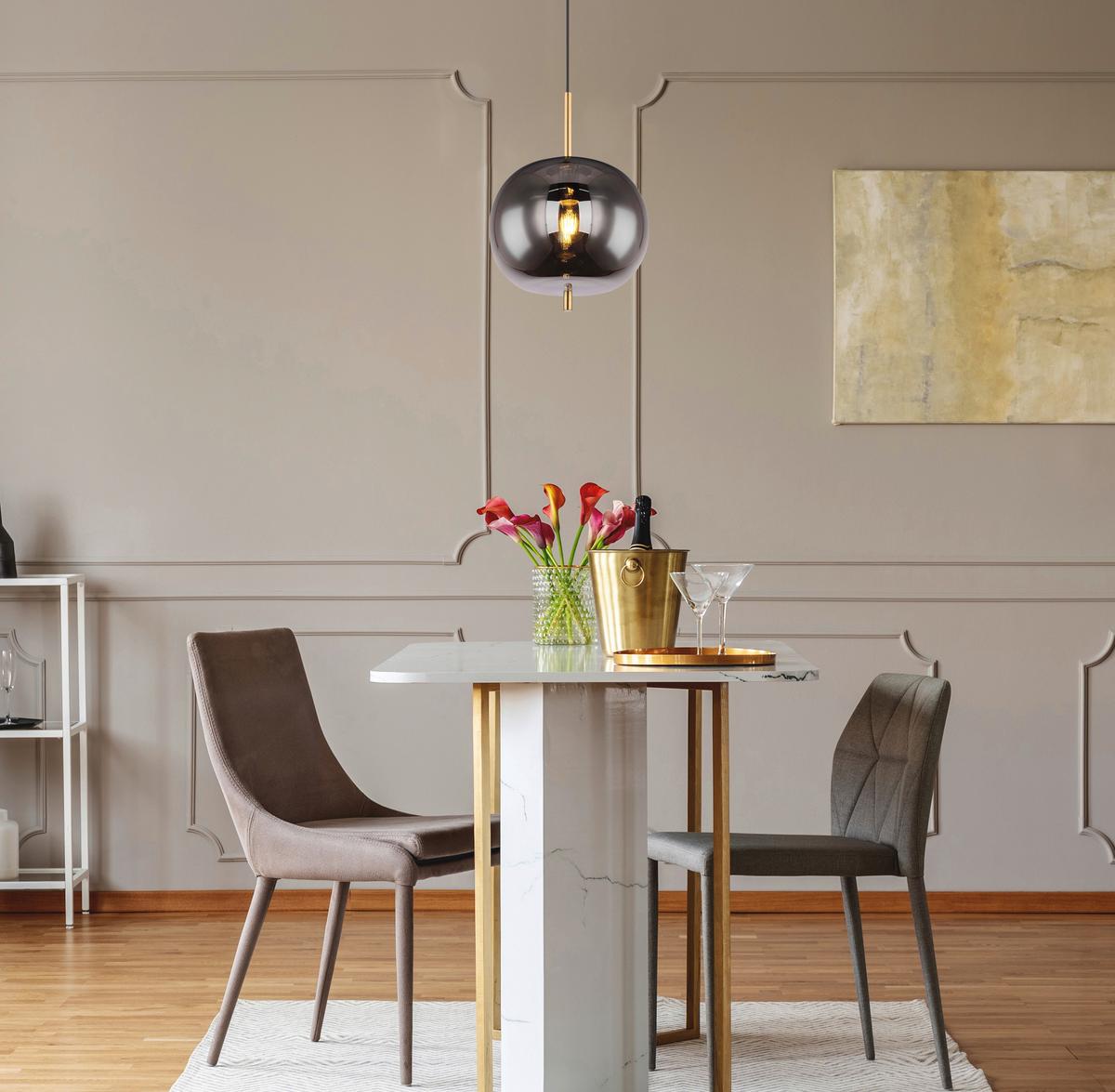 Hängeleuchte Blacky H: 120 cm 1-Flammig, mit Rauchglas - Messingfarben, Design, Glas/Metall (30/120cm) - Globo