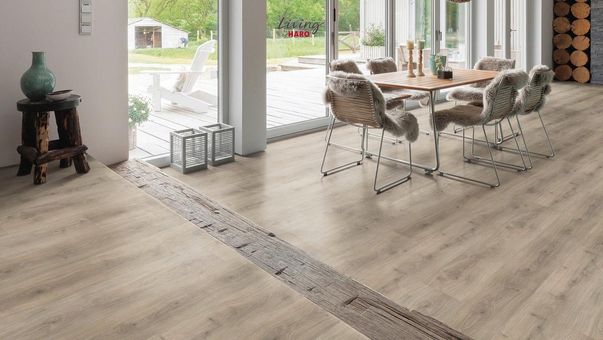 Laminatboden Eiche Lava Grau Auth Soft Landhausdiele Stärke 8mm - Beige/Graubraun, Natur, Holzwerkstoff (220/24,3/0,8cm) - Living by HARO