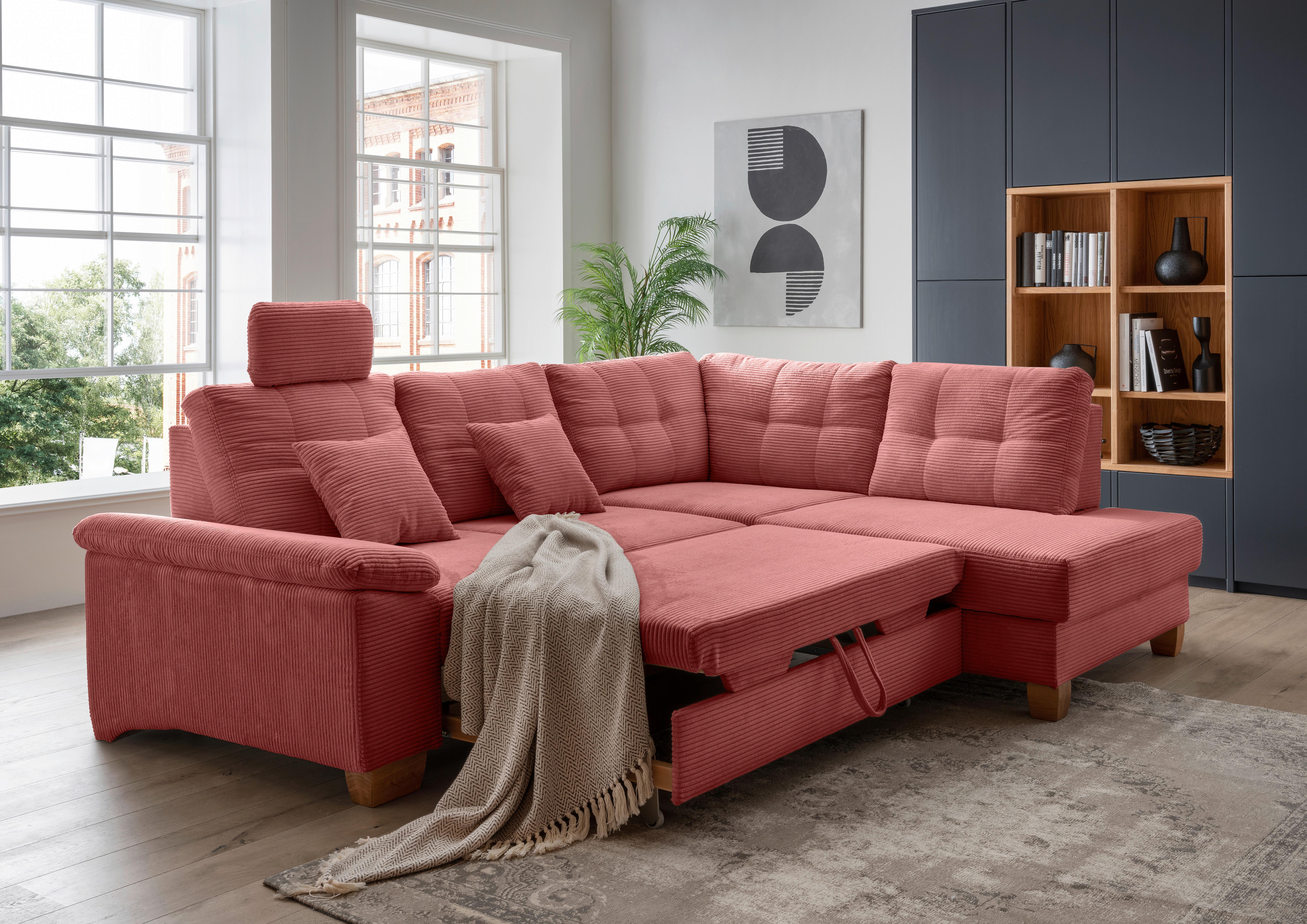 Ecksofa Brizzini Koralle S: 274x206 Cm - Koralle/Naturfarben, MODERN, Textil (274/206cm) - Livetastic