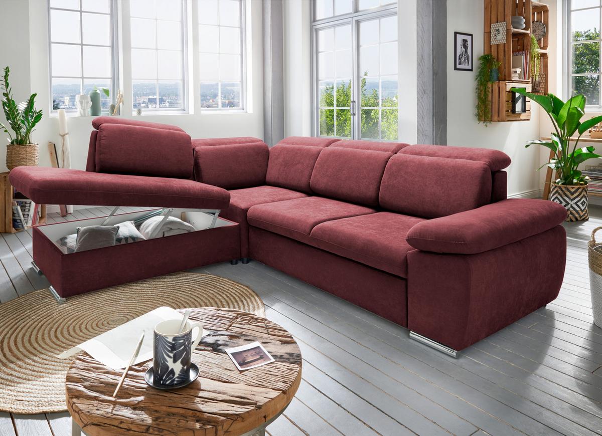 Ecksofa Vasto Bordeaux S: 228x283 cm - Chromfarben/Bordeaux, Design, Textil (228/283cm) - Livetastic