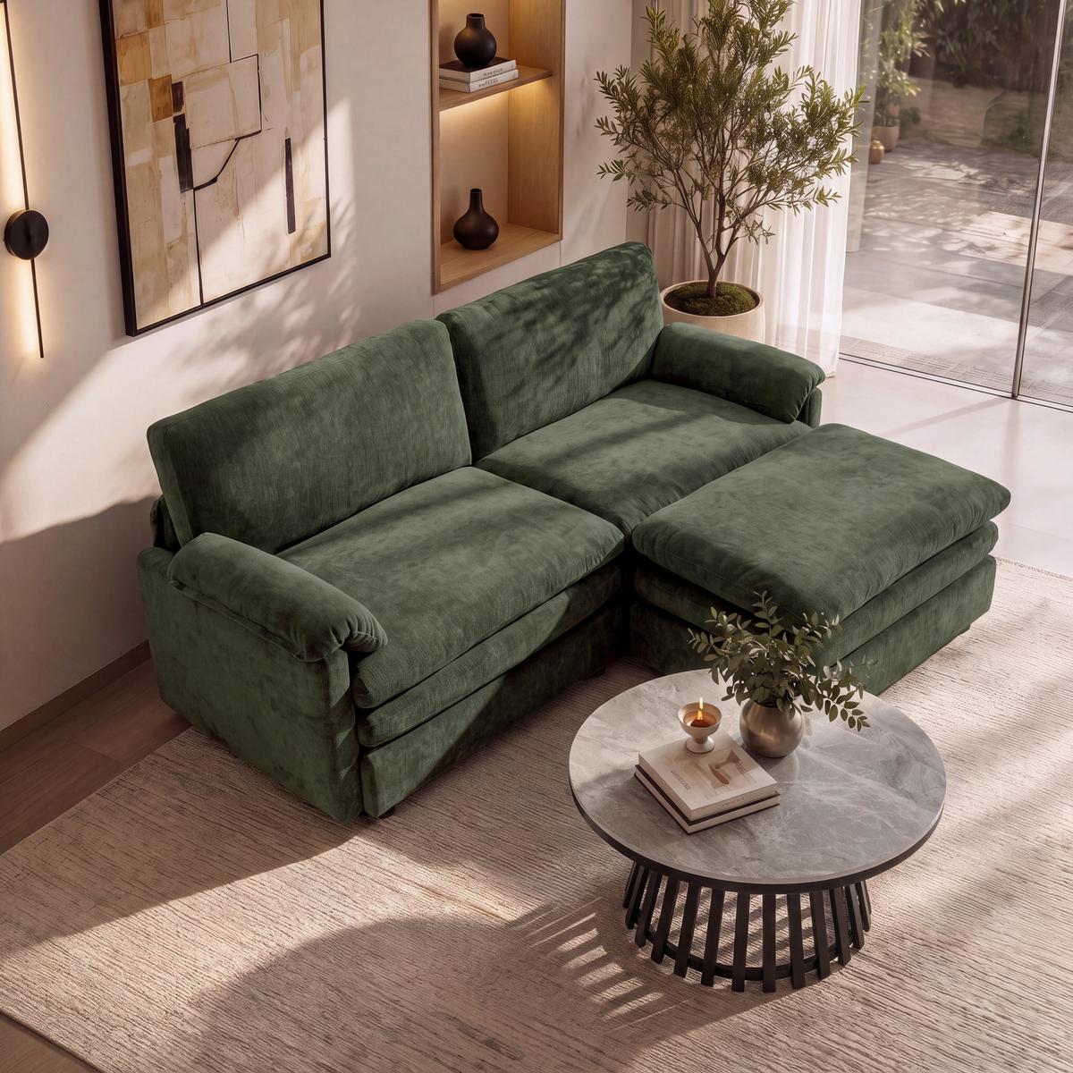 2-dielna súprava ALESSIA, zelená ženilka, max. 360 kg - čierna/zelená, Modern, drevo/textil (188/137cm) - Bessagi Home