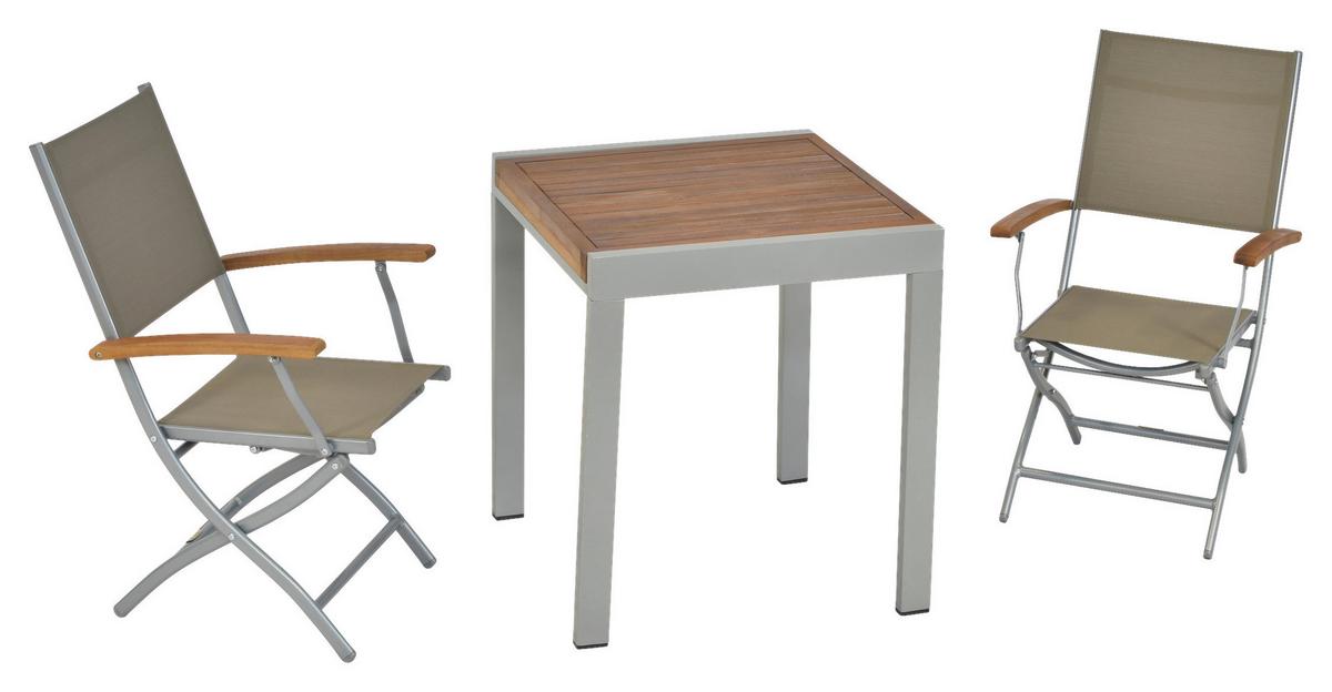 Balkonmöbel Set Naxos Akazienholz/metall - Beige/Silberfarben, MODERN, Holz/Kunststoff - Gardenson