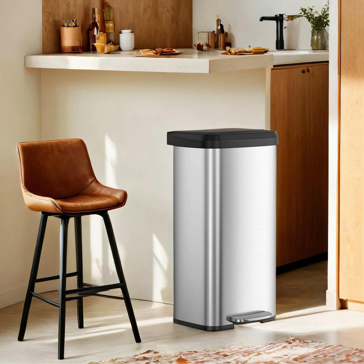 Abfallsammler Silberfarben B: 40,5 cm - Silberfarben/Schwarz, Basics, Kunststoff/Metall (40,5/78/35cm)