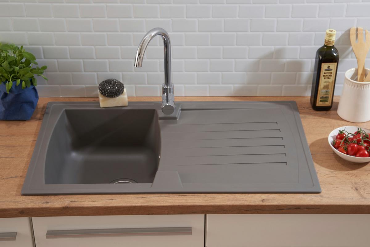 Spüle Respekta Boston Stein Bxt: 86x50 cm - Grau, Trend, Glas/Kunststoff (86/20/50cm) - Respekta