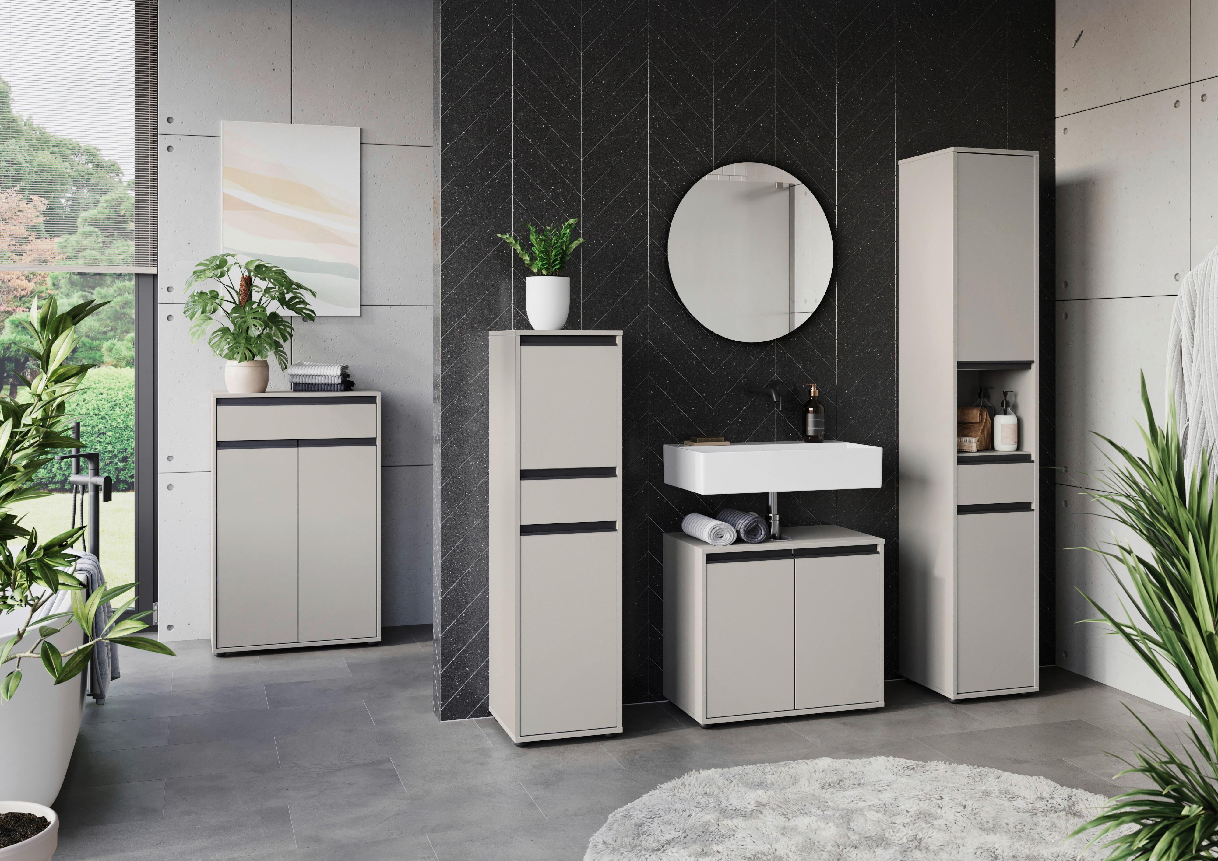 Midischrank Gw-Lemont Steingrau - Schwarz/Grau, MODERN, Holzwerkstoff (33/121/34cm) - Germania