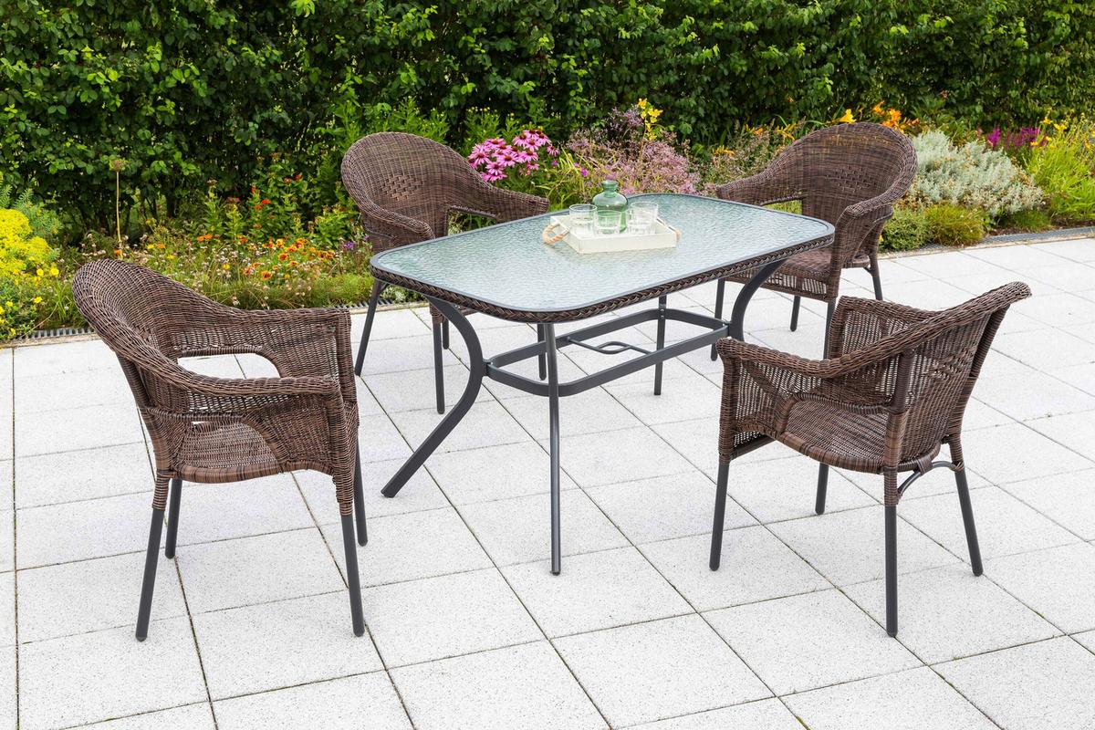 Gartentisch Ravenna Eckig LxB: 150x85 cm - Dunkelbraun/Graphitfarben, KONVENTIONELL, Glas/Kunststoff (150/85/74cm) - Gardenson