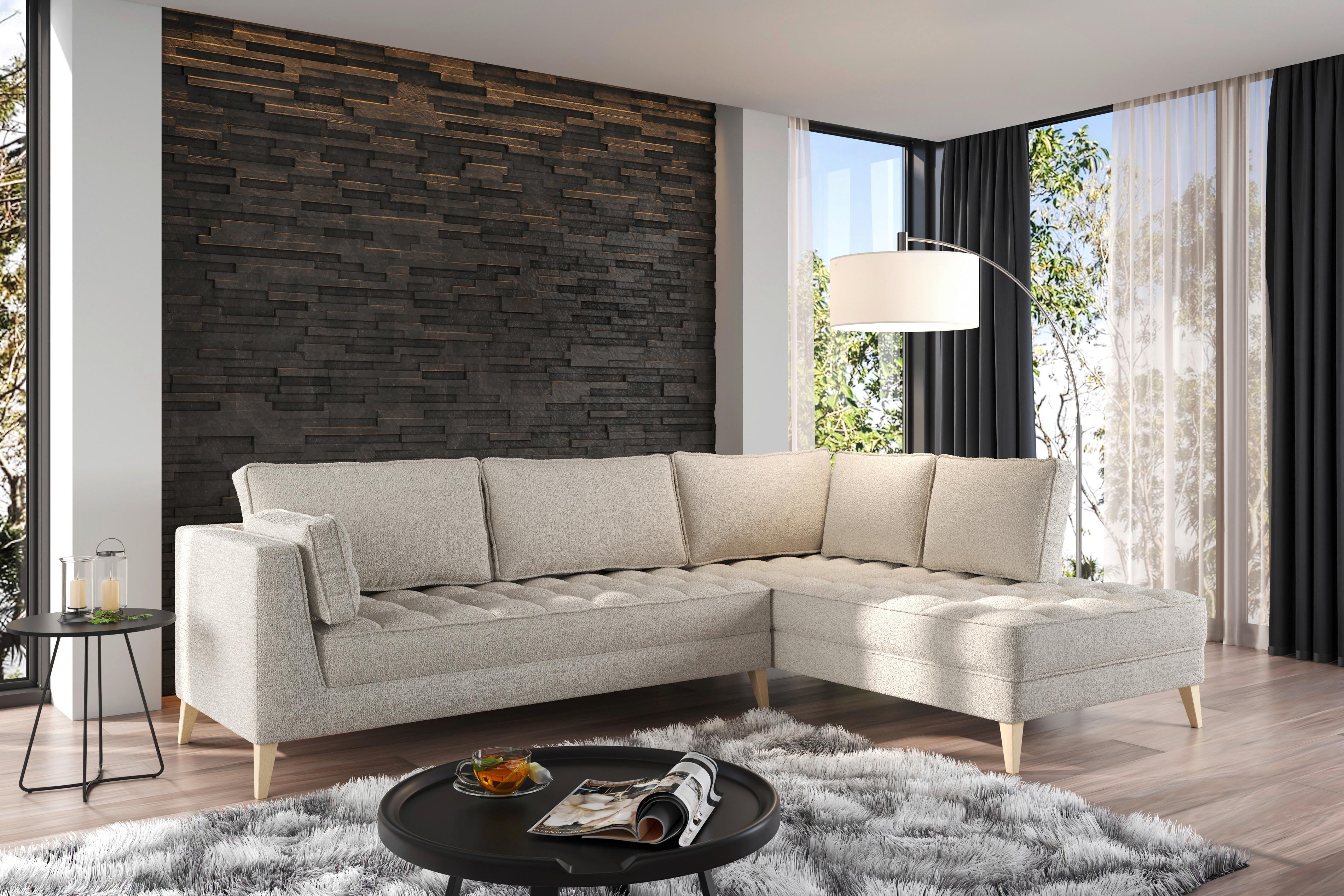 Ecksofa Doti - Weiß/Naturfarben, Design, Textil (310/204cm) - MID.YOU