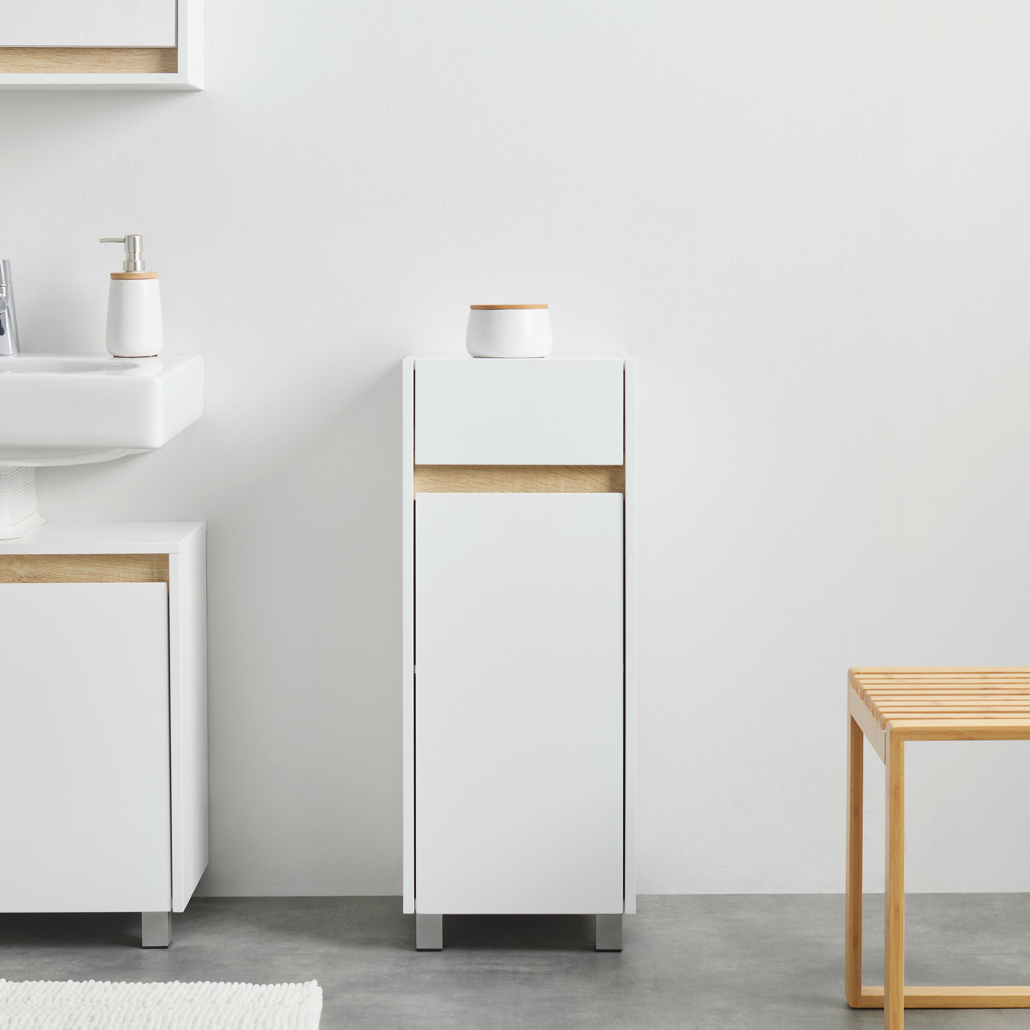 Nízka skrinka MASSIMO biela/borovica - biela/strieborná, Modern, plast (33/85/30cm) - Bessagi Home