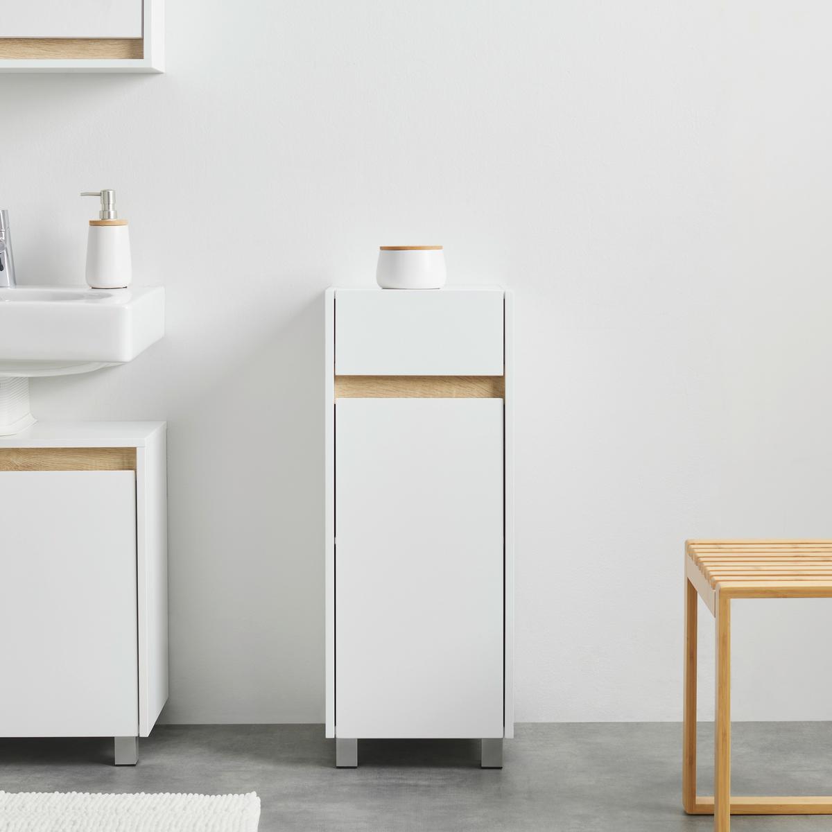Nízka skrinka MASSIMO biela/borovica - biela/strieborná, Modern, plast (33/85/30cm) - Bessagi Home