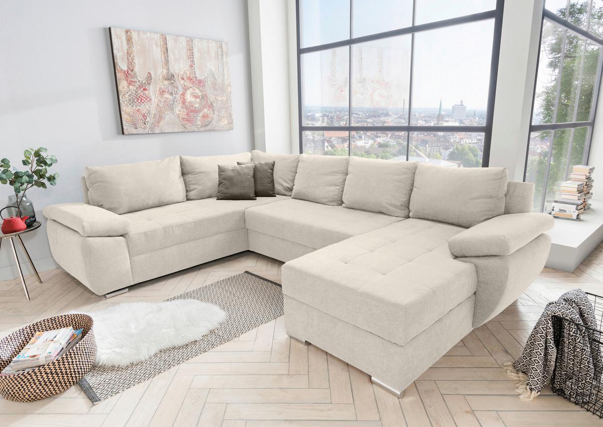 Sedacia súprava TERANA, ľavá, krémová / krémová - krémová/chrómová, Konventionell, textil (219/305/157cm) - Livetastic
