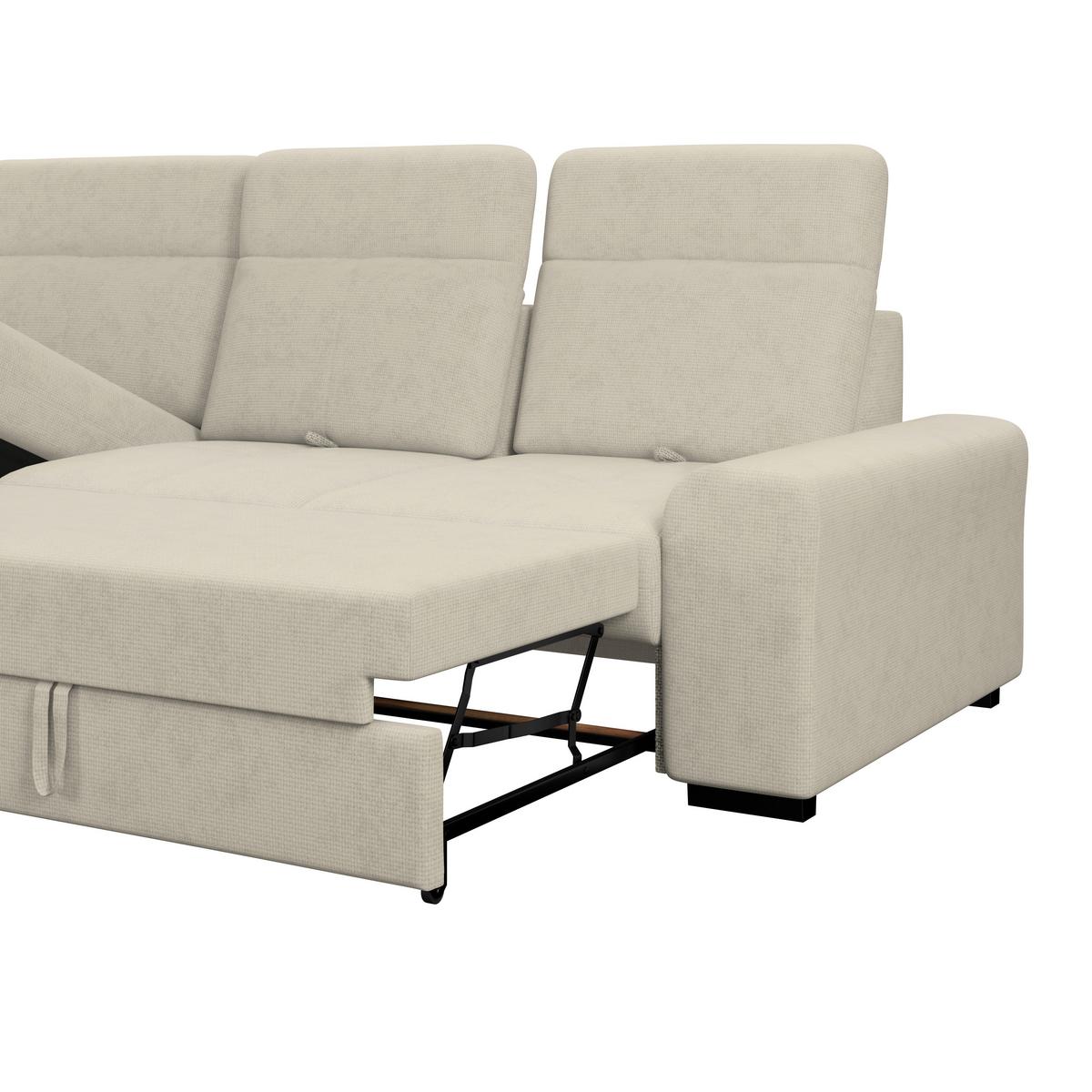 Ecksofa mit Bettfunktion Malaga new Chenille beige - Beige/Schwarz, KONVENTIONELL, Textil (203/286cm) - Ondega