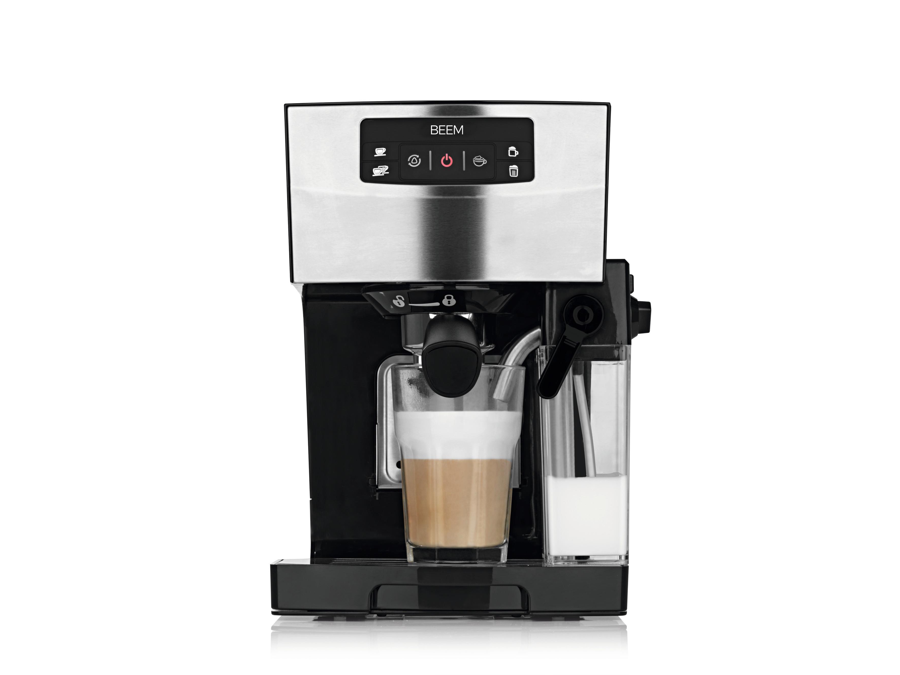 Espressomaschine Beem Classico || 20 Bar 1,4 L mit Milchtank - Schwarz Hochglanz/Edelstahlfarben, Basics, Kunststoff/Metall (21,5/31/28cm) - Beem