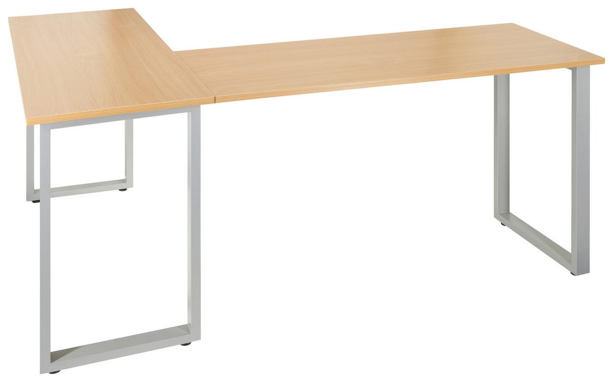 Eckschreibtisch B: 120 cm Workspace Basic - Silberfarben/Buchefarben, Basics, Holzwerkstoff/Metall (165/120/75cm) - MID.YOU