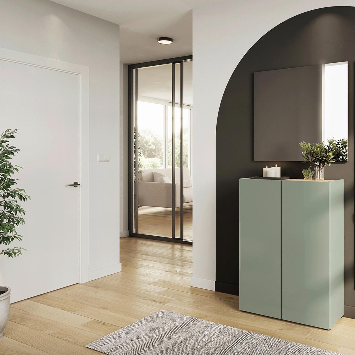Garderobe Alviano Grün/Eiche Dekor 2-teilig - Eichefarben/Grün, Design, Glas/Holzwerkstoff (74/200/33cm) - Germania