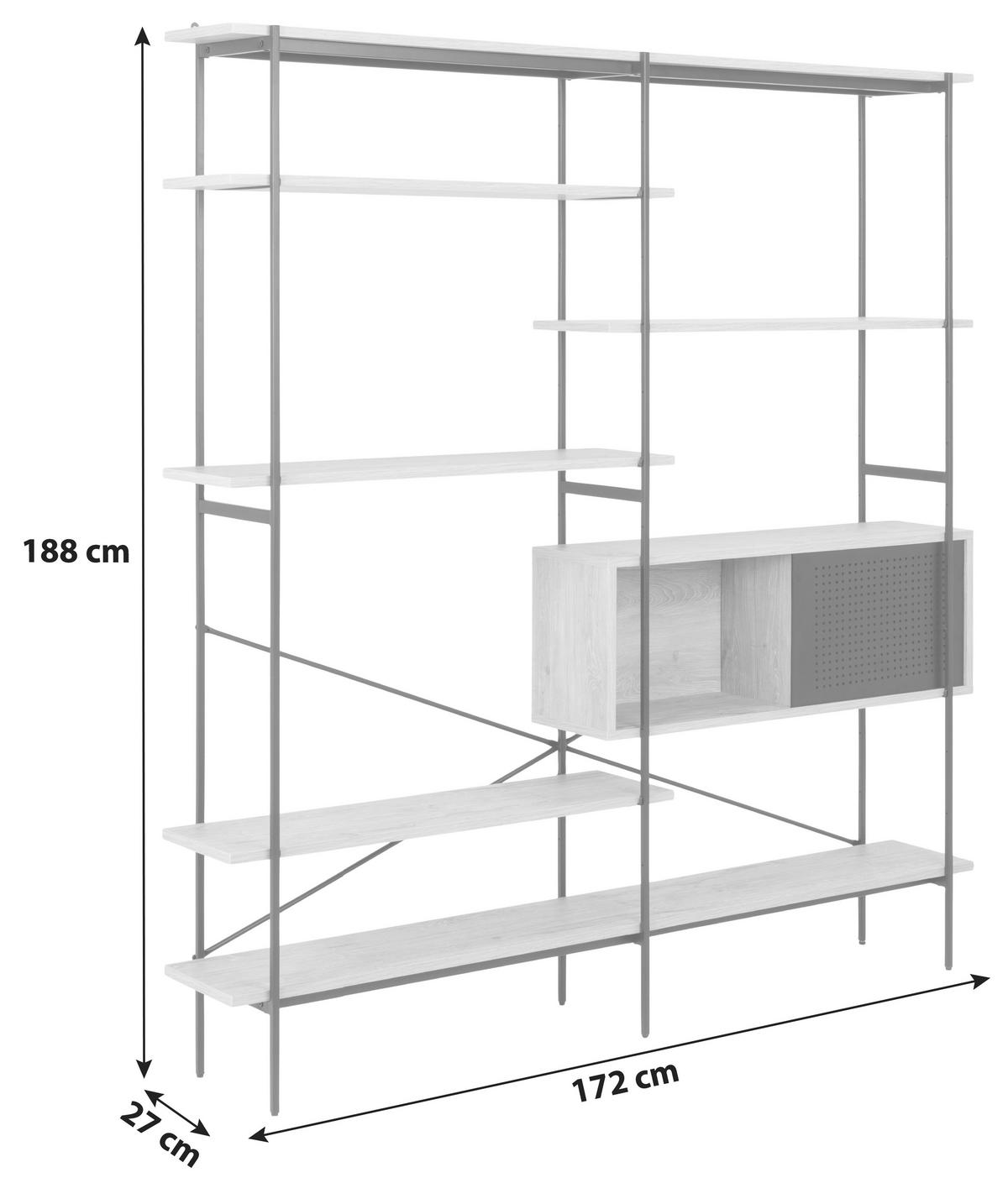 Regal mit Schrankelement Angus B: 172 cm Eiche Dekor - Eichefarben/Schwarz, KONVENTIONELL, Holzwerkstoff/Metall (172/188/27cm) - MID.YOU