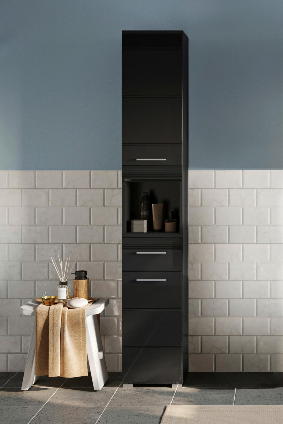 Hochschrank Linus Schwarz B: 30 cm - Schwarz Hochglanz/Schwarz, MODERN, Holzwerkstoff (30/181/30cm) - MID.YOU