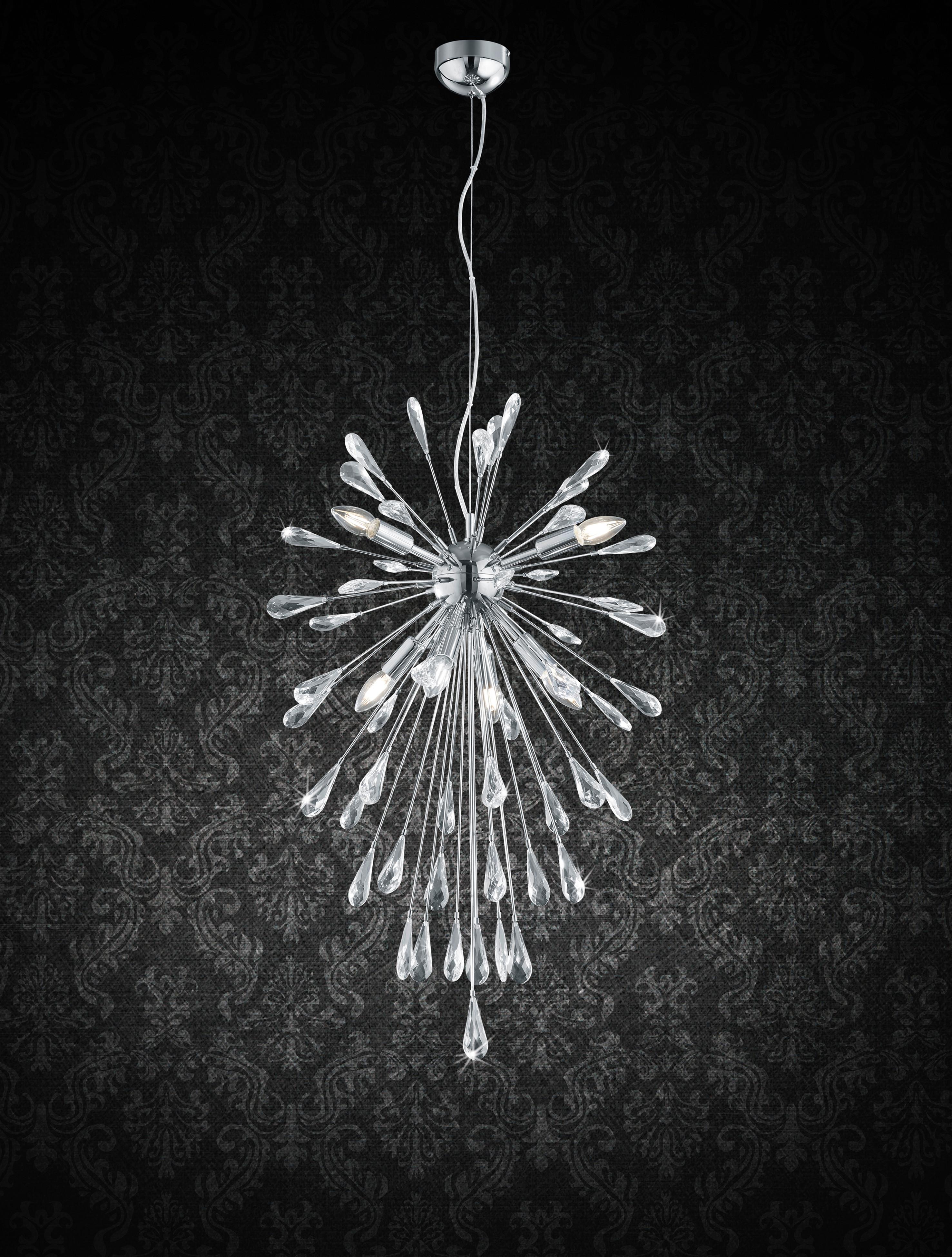 Hängeleuchte Trio H: 150 cm 7-Flammig - Chromfarben/Transparent, Design, Glas/Kunststoff (50/150cm) - Trio Leuchten