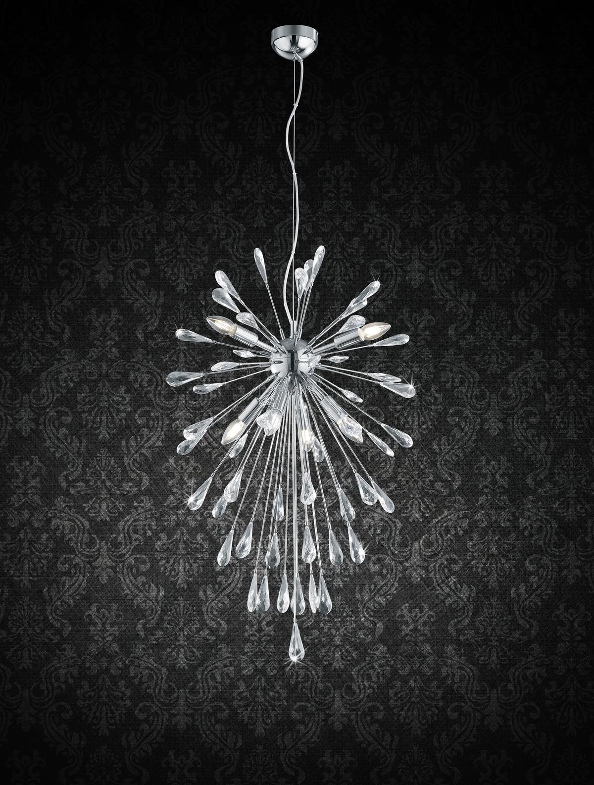 Hängeleuchte Trio H: 150 Cm 7-Flammig - Chromfarben/Transparent, Design, Glas/Kunststoff (50/150cm) - Trio Leuchten