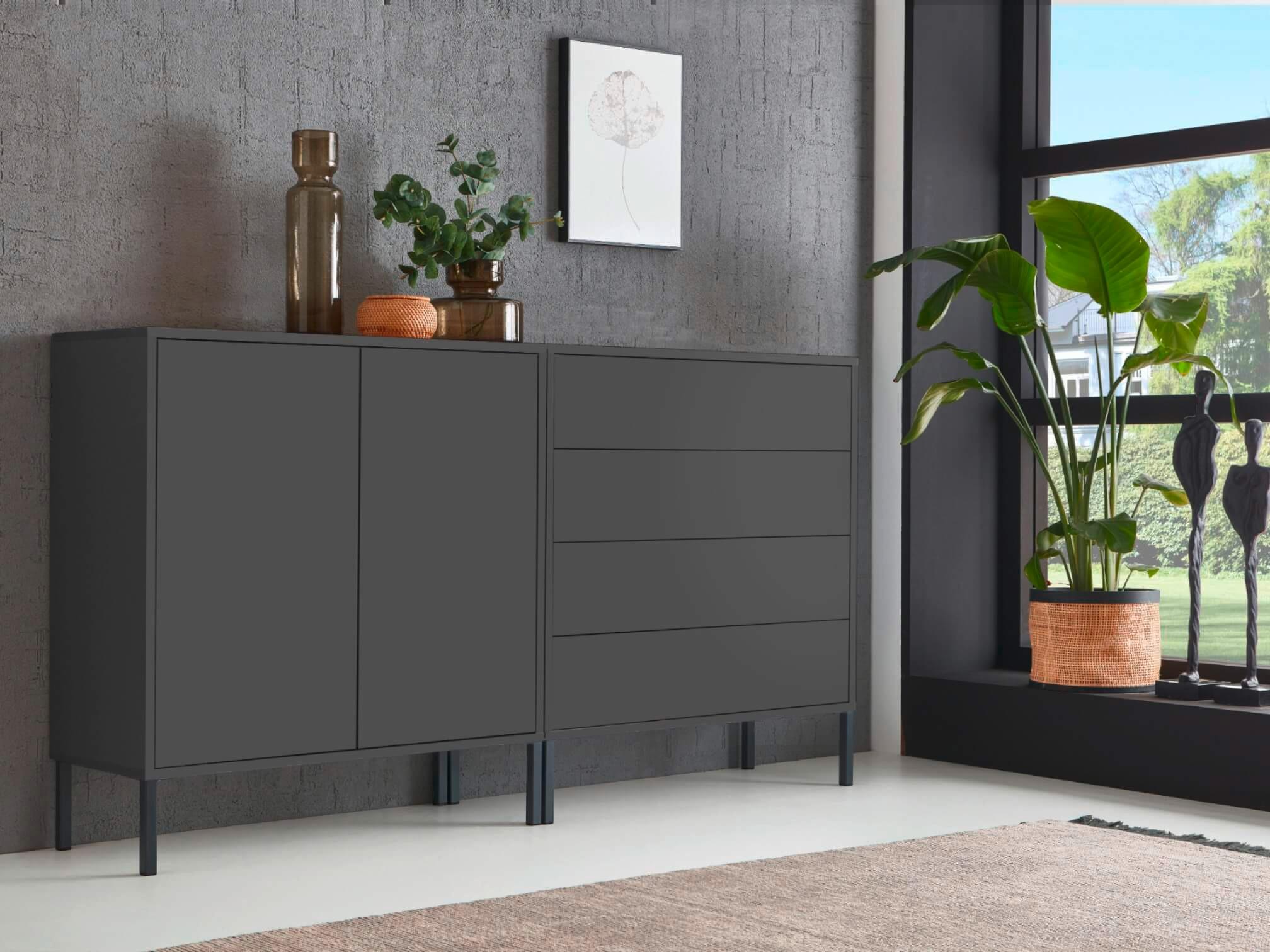 Sideboard Mailand 3 B: 158 cm Anthrazit - Anthrazit, MODERN, Holzwerkstoff (158/86/33cm) - MID.YOU