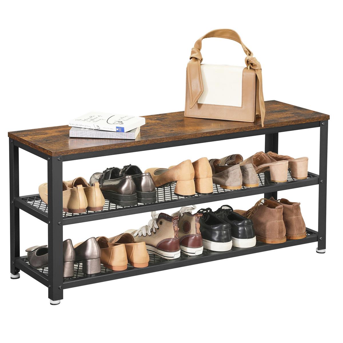 REGÁL NA BOTY LBS078B01 - černá/hnědá, Trend, kov/kompozitní dřevo (100/45/30cm) - Boxxx