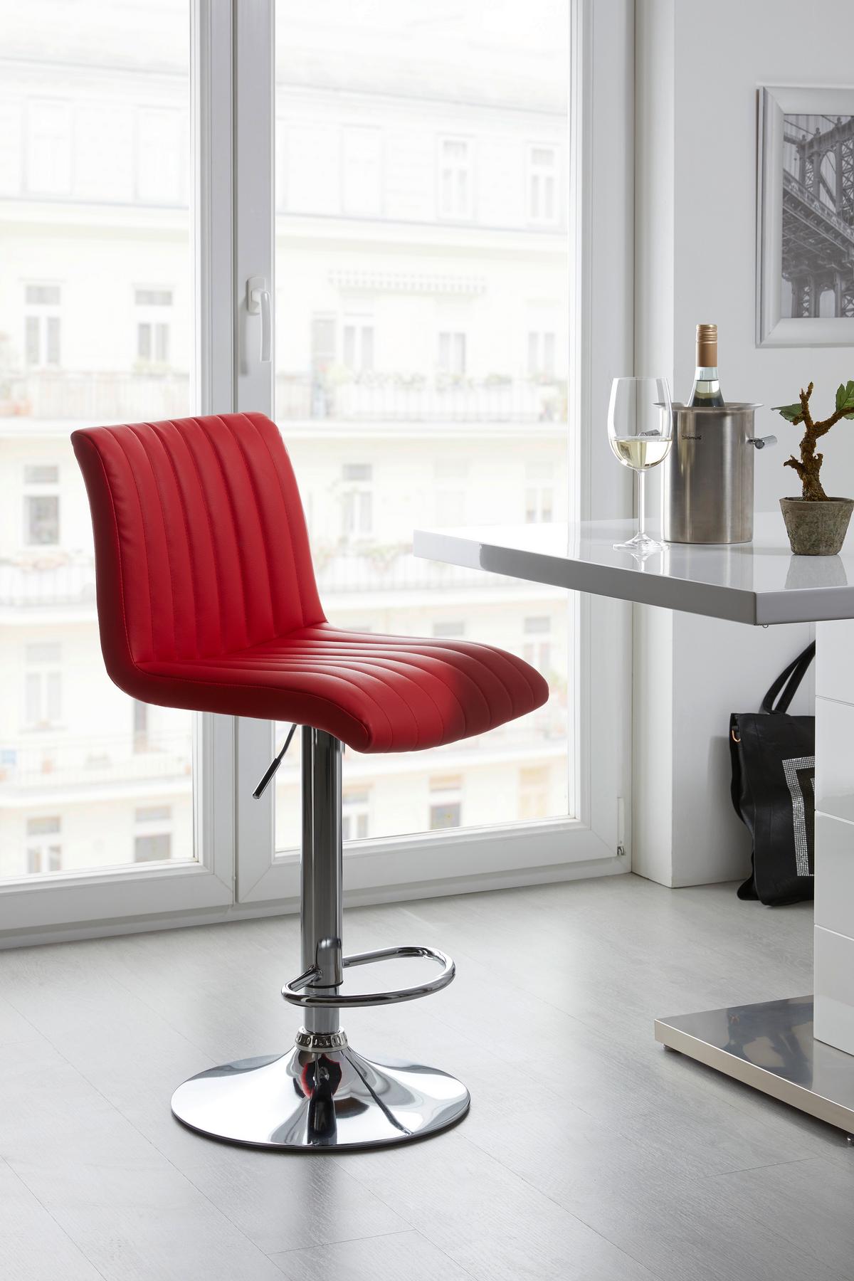 Barhocker Party Rot/Chrom höhenverstellbar mit Lehne - Chromfarben/Rot, MODERN, Textil/Metall (43/91-112/54cm) - MID.YOU