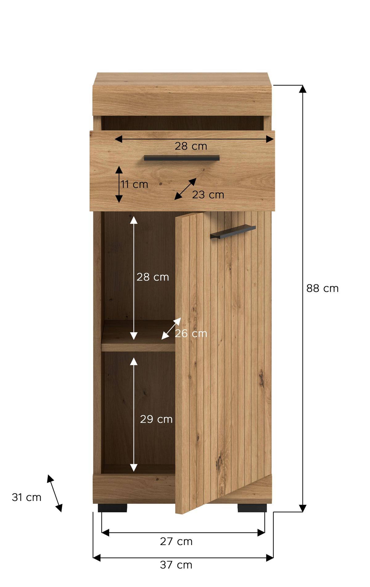 Midischrank Scout Eiche Artisan Dekor B: 37cm - Schwarz/Eiche Artisan, Trend, Holzwerkstoff (37/88/31cm) - MID.YOU