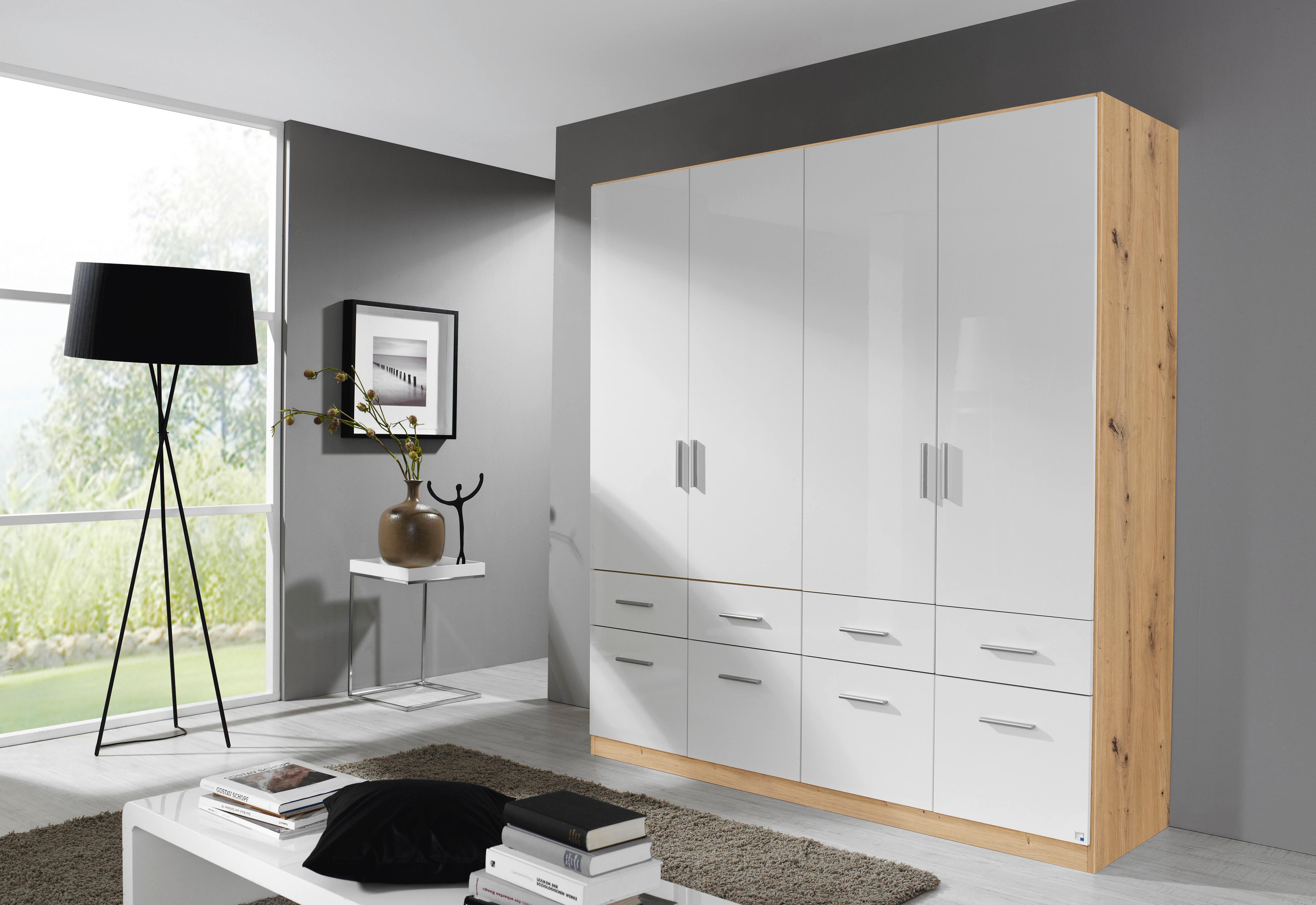 Drehtürenschrank Berlin Weiß/Eiche Artisan B: 181 cm - Weiß Hochglanz/Eiche Artisan, MODERN, Holzwerkstoff (181/210/54cm) - Rauch Möbel