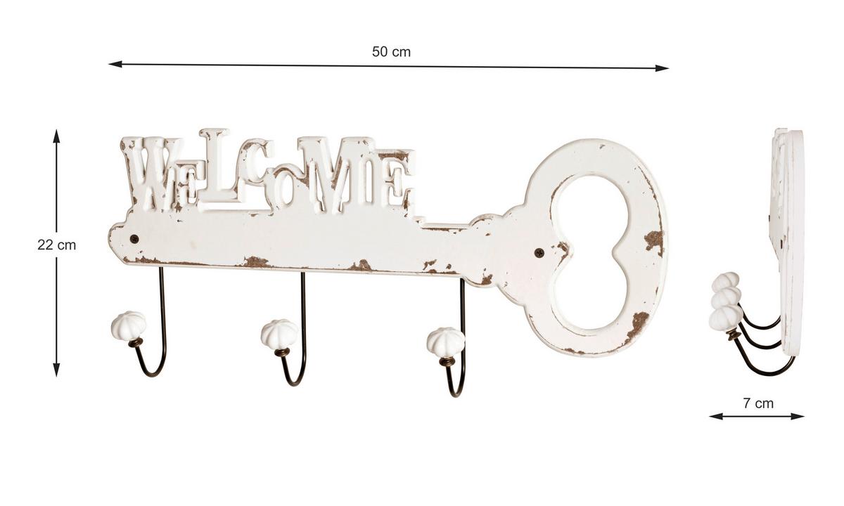 Hakenleiste Welcome - Weiß, MODERN, Holzwerkstoff (50/22/7cm)