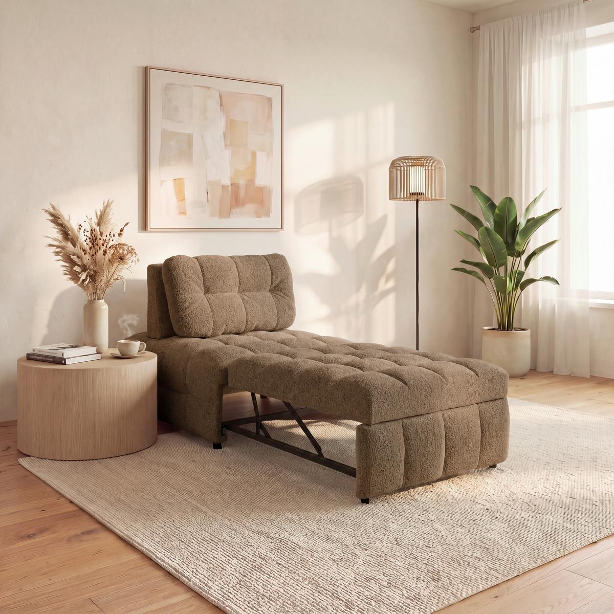 Rozkládací křeslo LIARA, mokka, 2-dílná sada - černá/mokka, Moderní, kov/dřevo (88/87/110cm) - Bessagi Home
