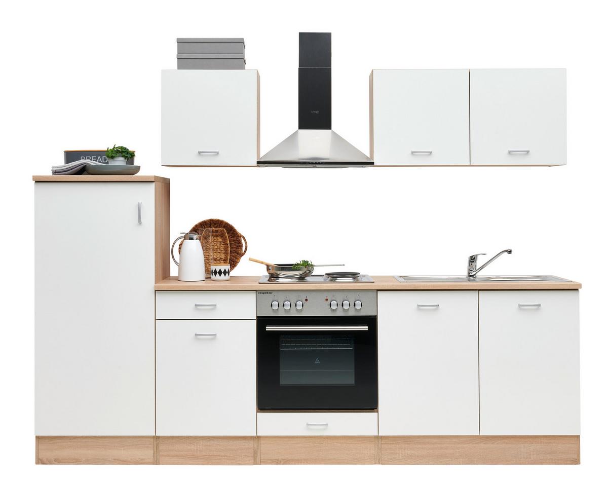 Küchenzeile Economy mit Geräten 270 cm Weiß/Eiche Dekor Modern - Eichefarben/Weiß, Basics, Holzwerkstoff (270cm) - Respekta