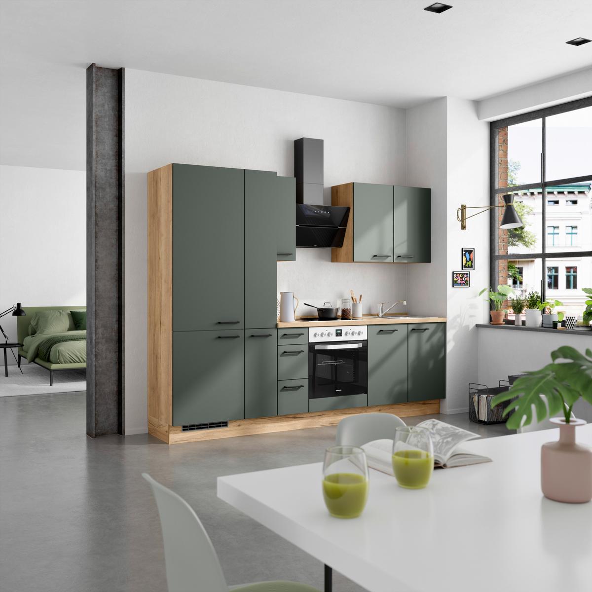 Küchenleerblock Easytouch High-Line, H3 Links - Dunkelgrün/Eichefarben, MODERN, Holzwerkstoff (270cm) - Nobilia