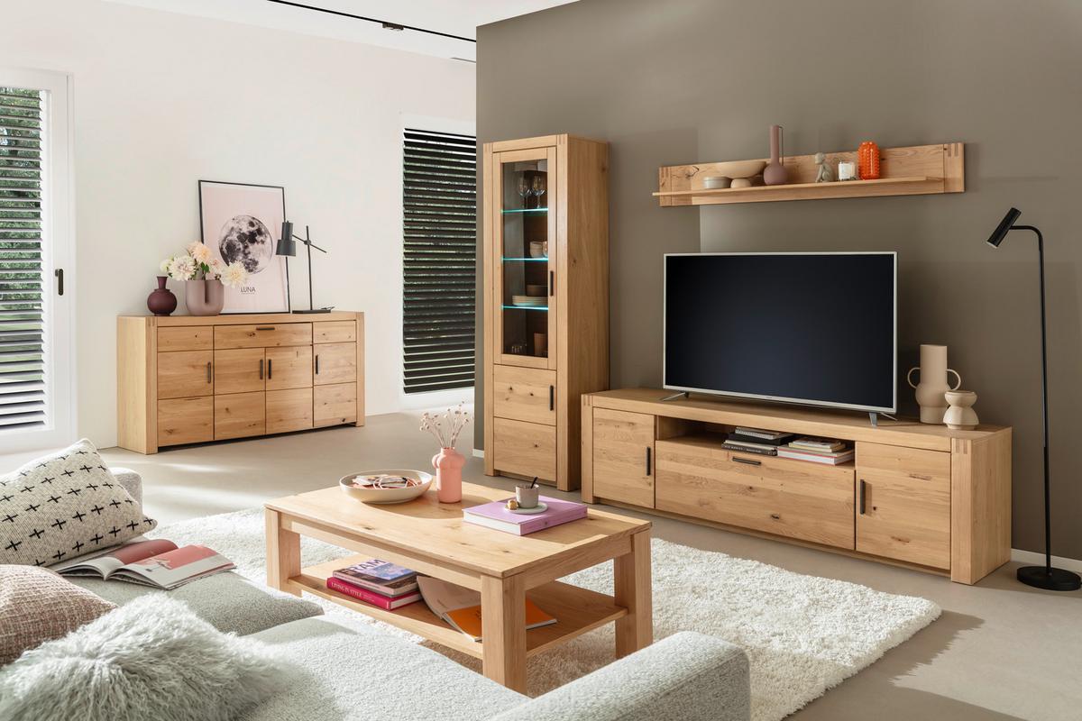 Wohnwand Prag - Eichefarben, Design, Glas/Holz (283/203/50cm)