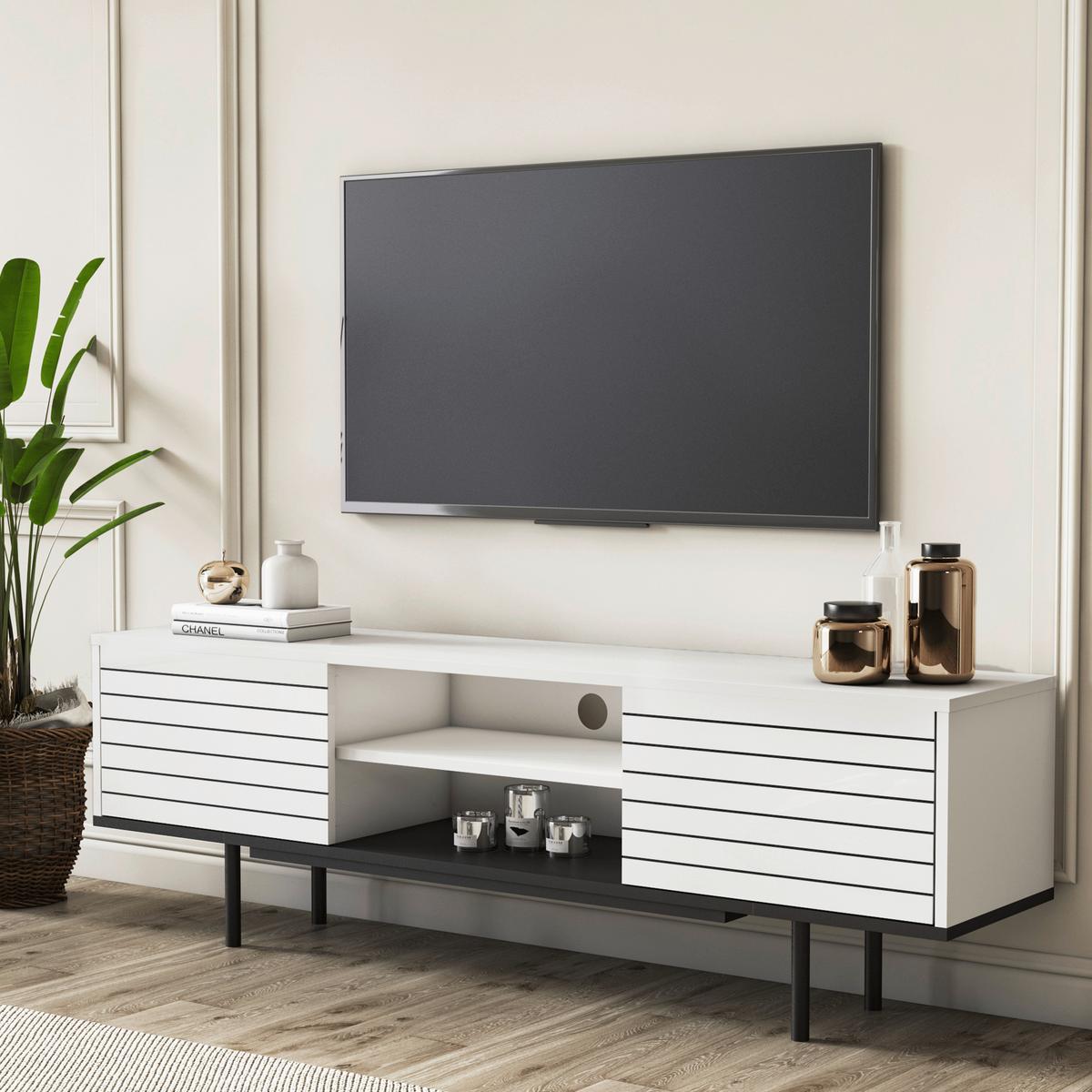 Lowboard Apollo TV-Schrank - Walnussfarben/Schwarz, Design, Holzwerkstoff (160/50,5/35cm) - Livetastic